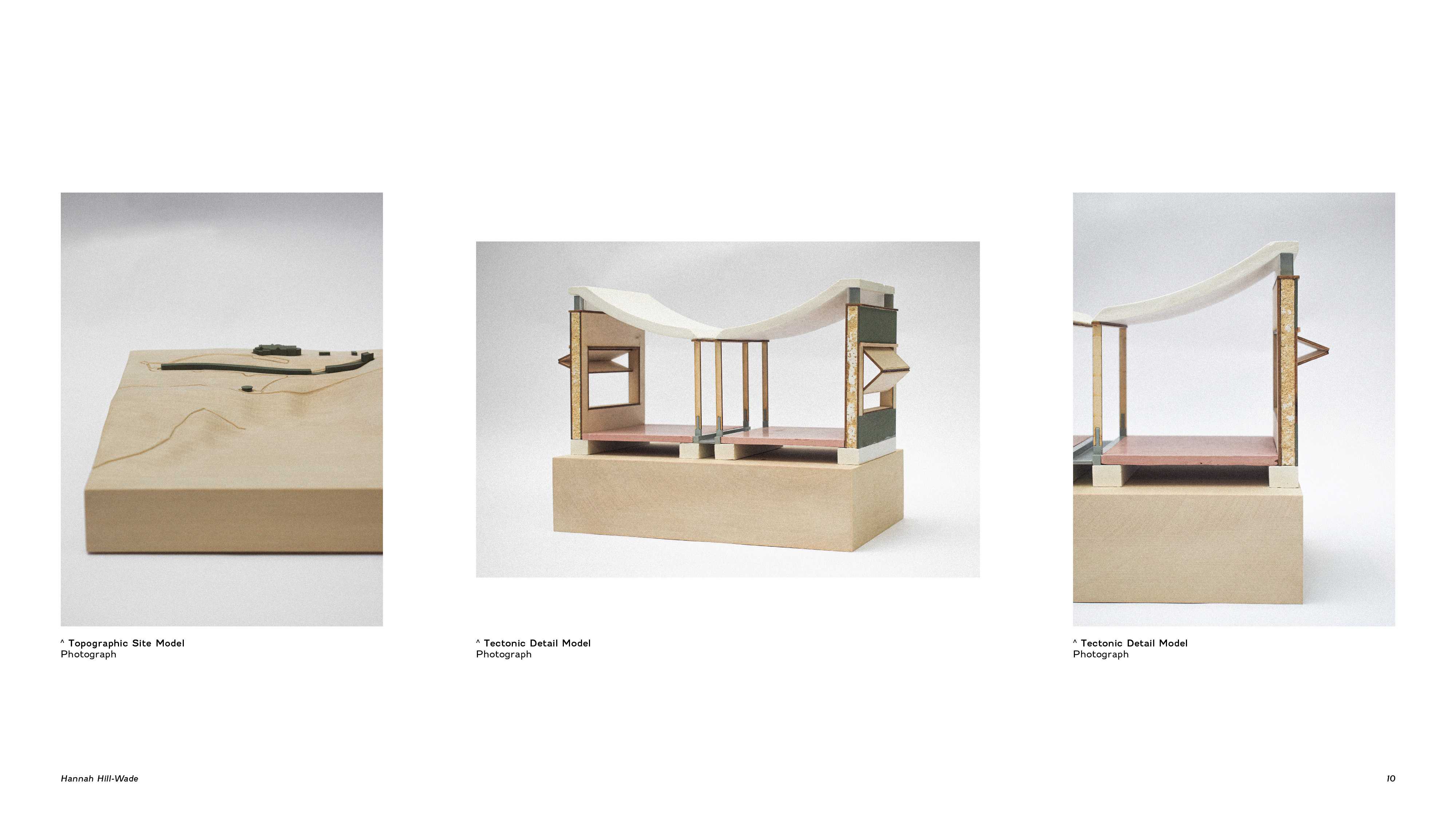 Physical models were used to test the design at two key scales. The  tectonic detail model was used to visualise the Main Hut section, revealing its material quality and atmosphere.