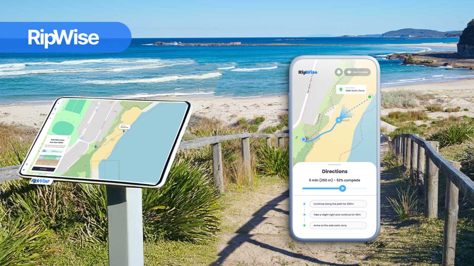 RipWise is a digital beach safety kiosk stationed at unpatrolled, Australian beaches