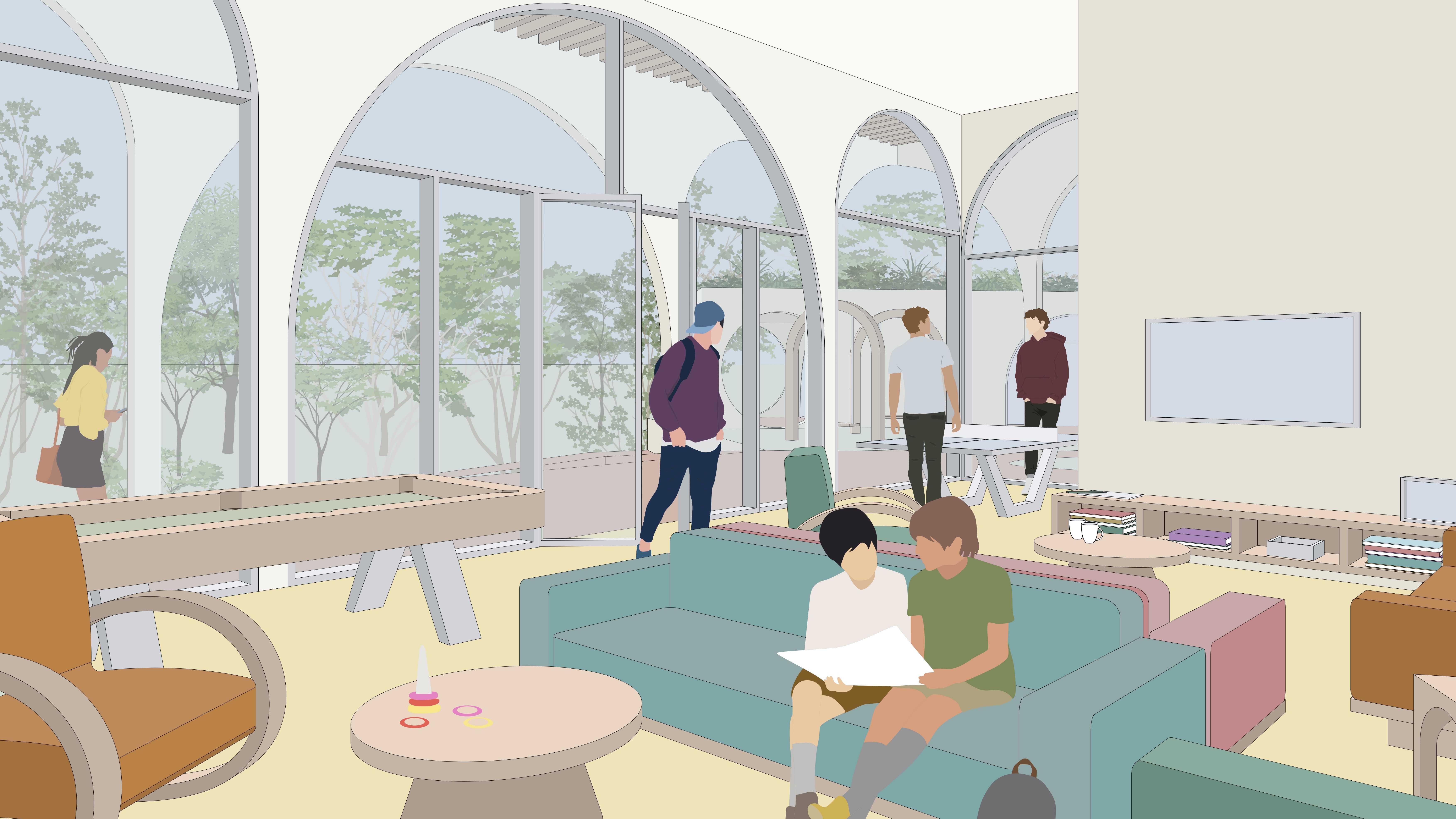 The playroom is an open, communal and fun space with various activities, designed to ‘break the ice with new patients, encouraging them into the site for non-clinical activities.