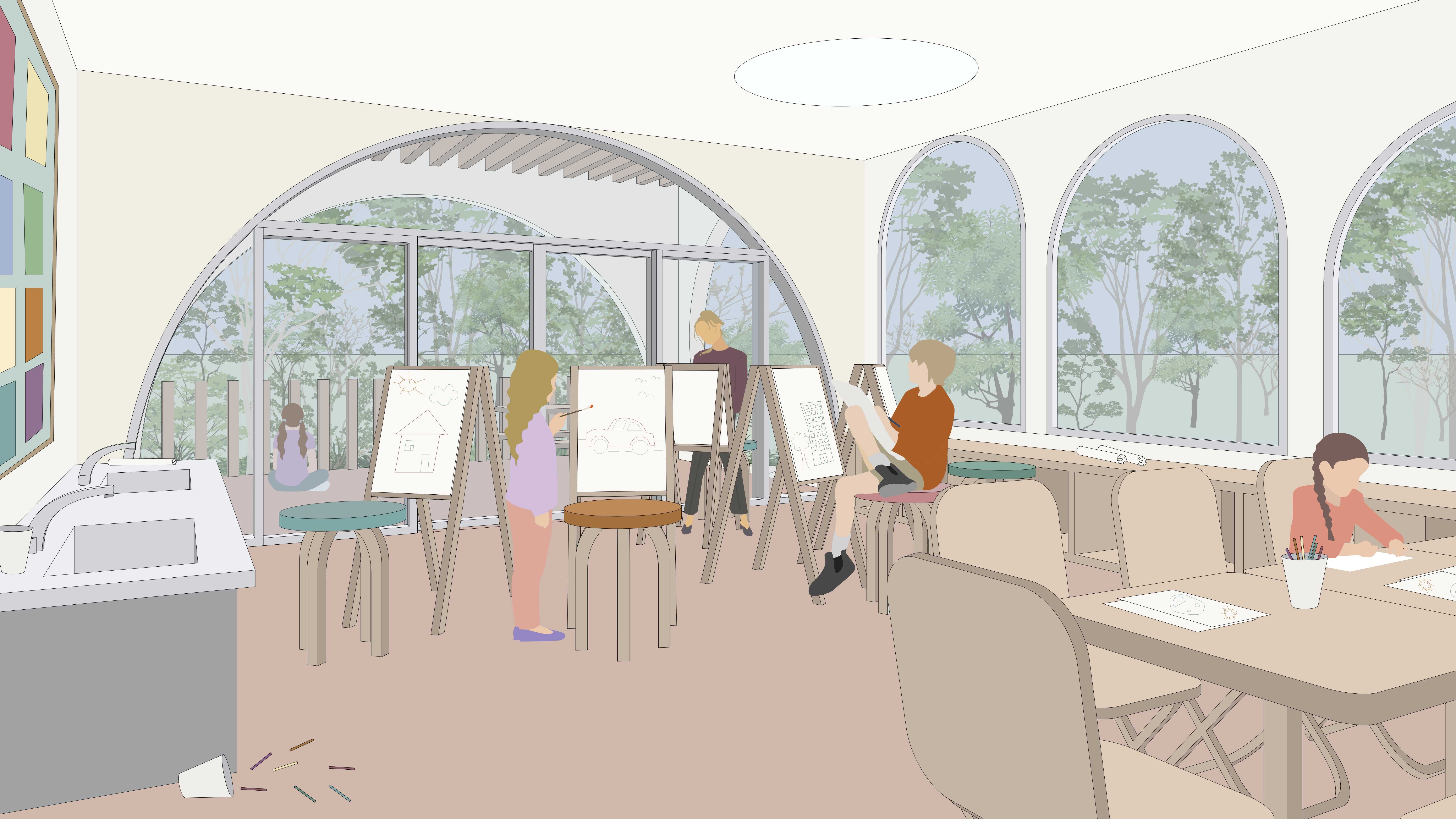 The art room is a fun and creative space that can also be used for art therapy.  Designed as a ‘fun’ yet ‘homely’ space where children can express themselves creatively.