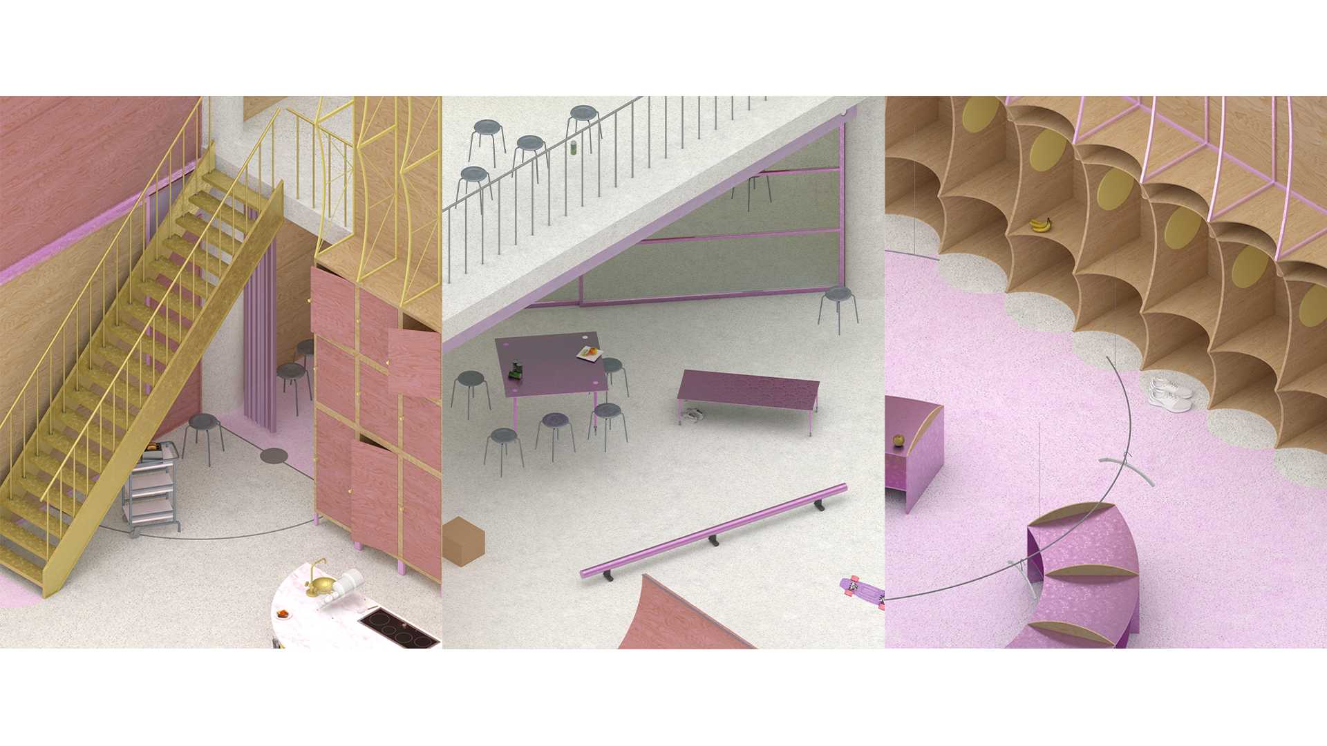 Play, Her Way…Renders. The interiors will surprise you... contrasting its exterior and what you think of ‘sports architecture’ to be. It’s an ode to a circus of surprises...