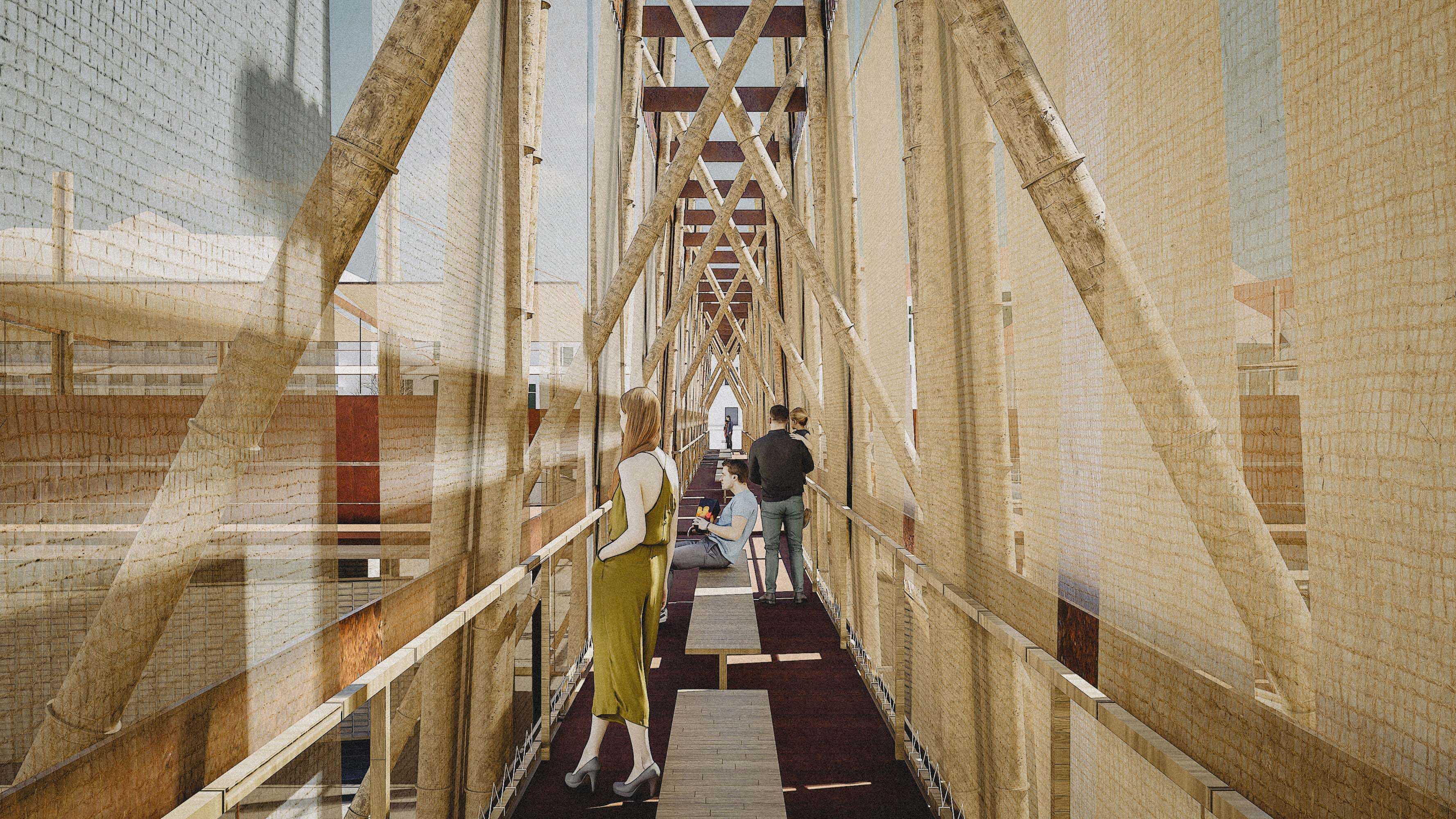 Wall Connecting Humans and Nature:
The "non-compliant bamboo floodwall" permits the passage of natural elements, symbolizing ancestral wisdom of harmonious living with nature.