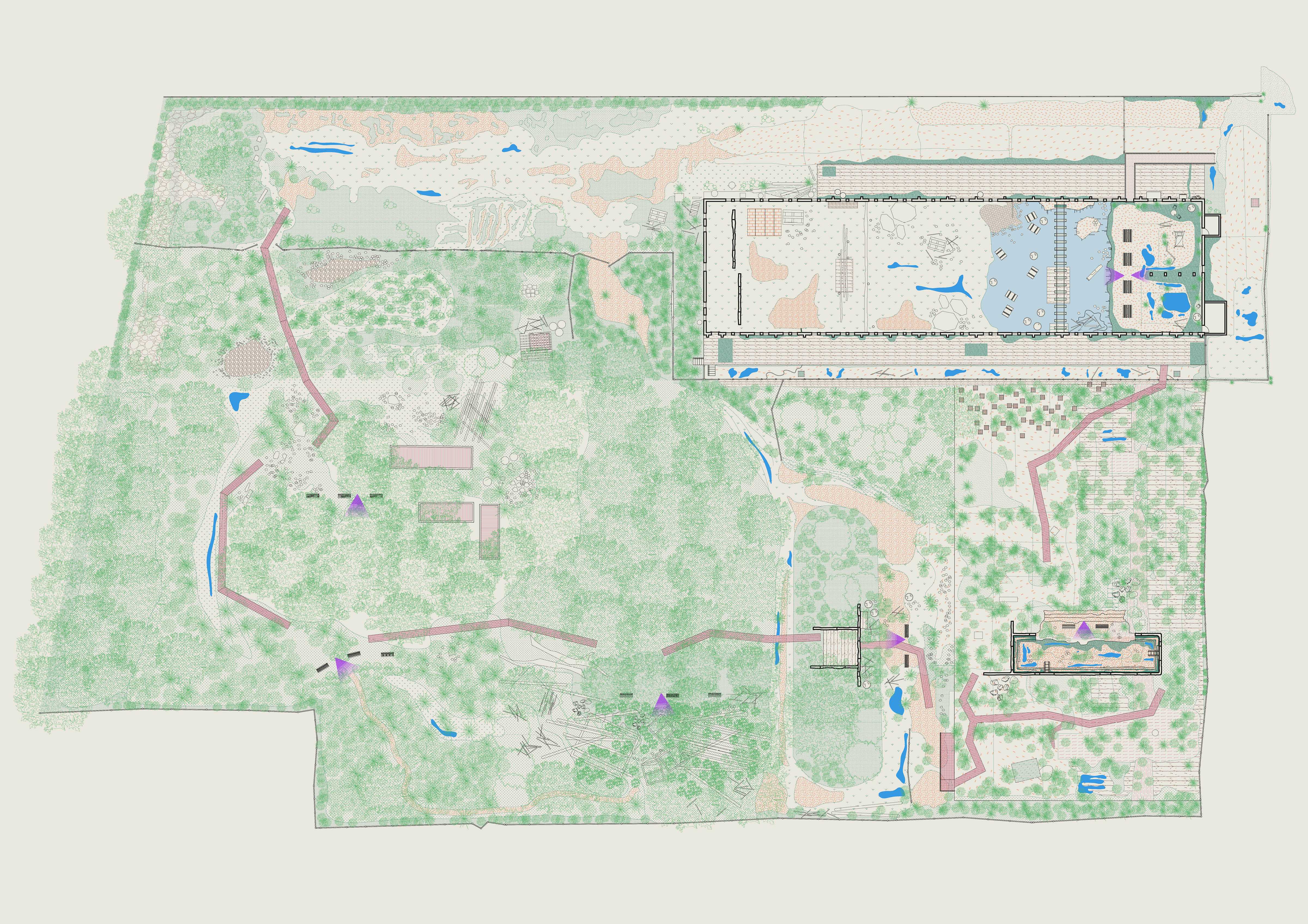 The overall plan reveals the perfect “moment” present within the existing elements on site.  Through minimal interventions, seven scenes are recreated embracing the antagonistic essence of empirical mimesis. 