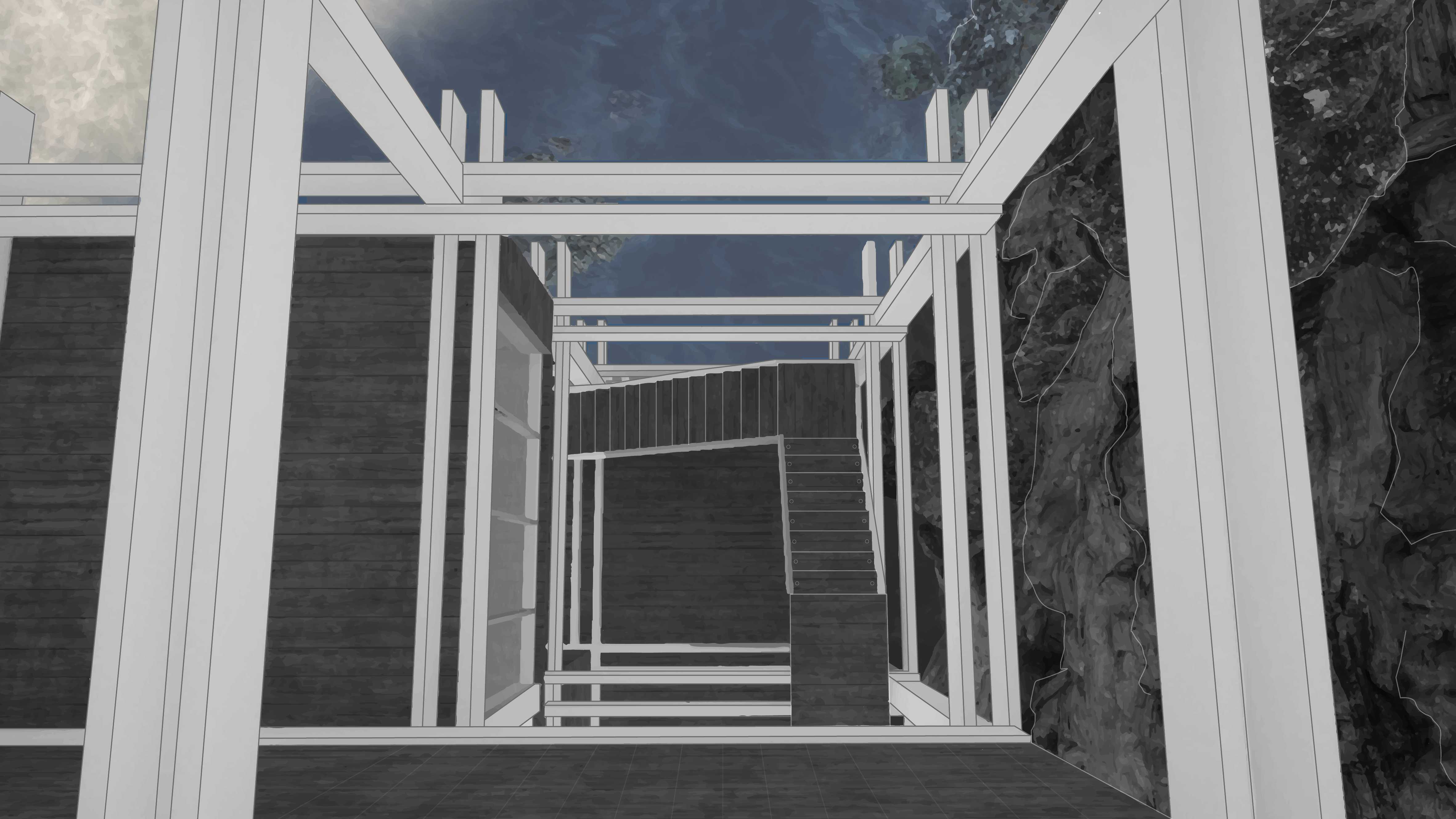 DOWN and AROUND: With the cliff on your right, the ocean in front and walls all around, we spiral down, down, down, till there's only going up.