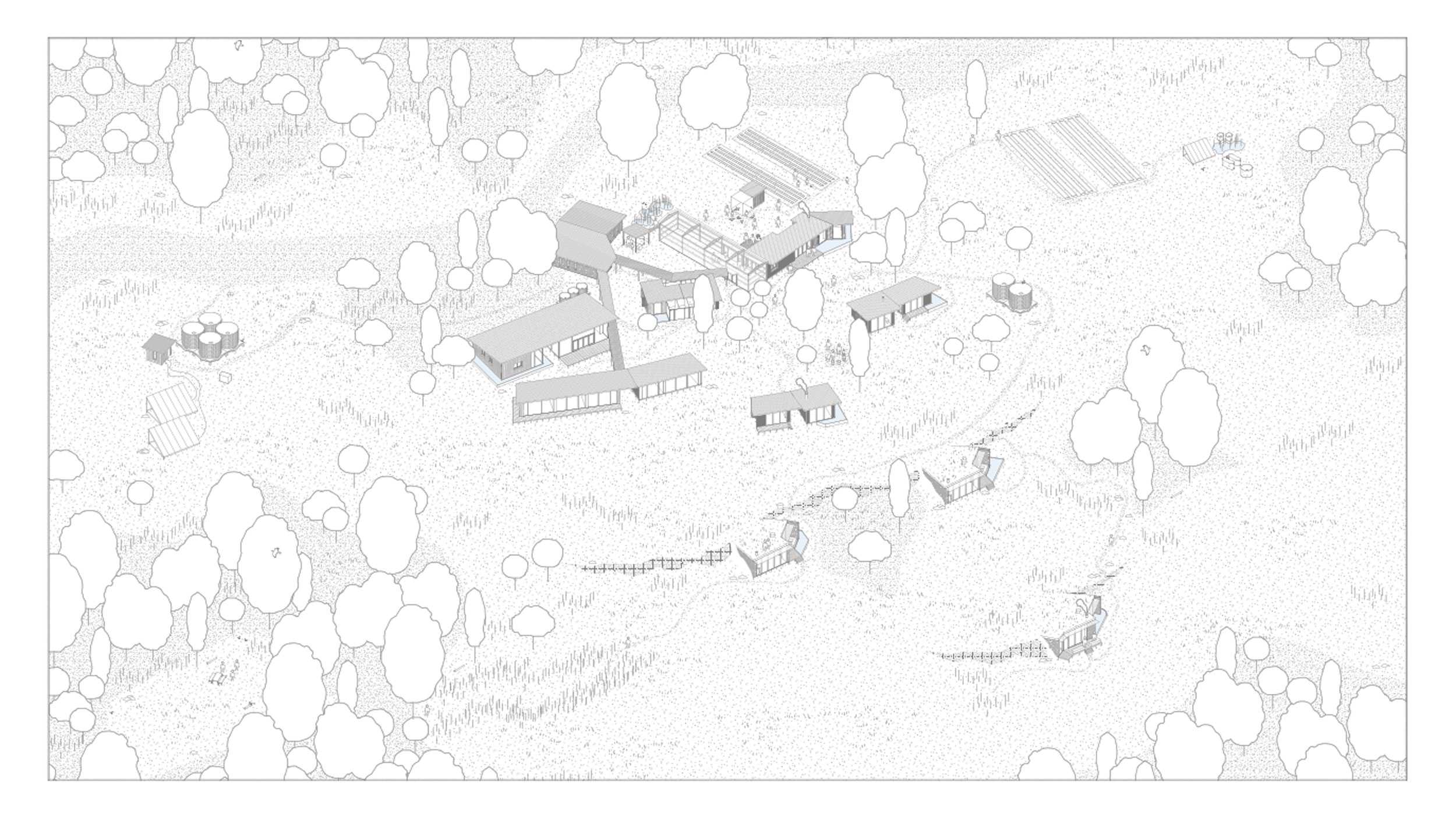 Axonometric Plan of the entire project. This seeks to create dwellings which reduce individual economic costs, reduces the environmental impacts and accounts for an ageing population in Australia