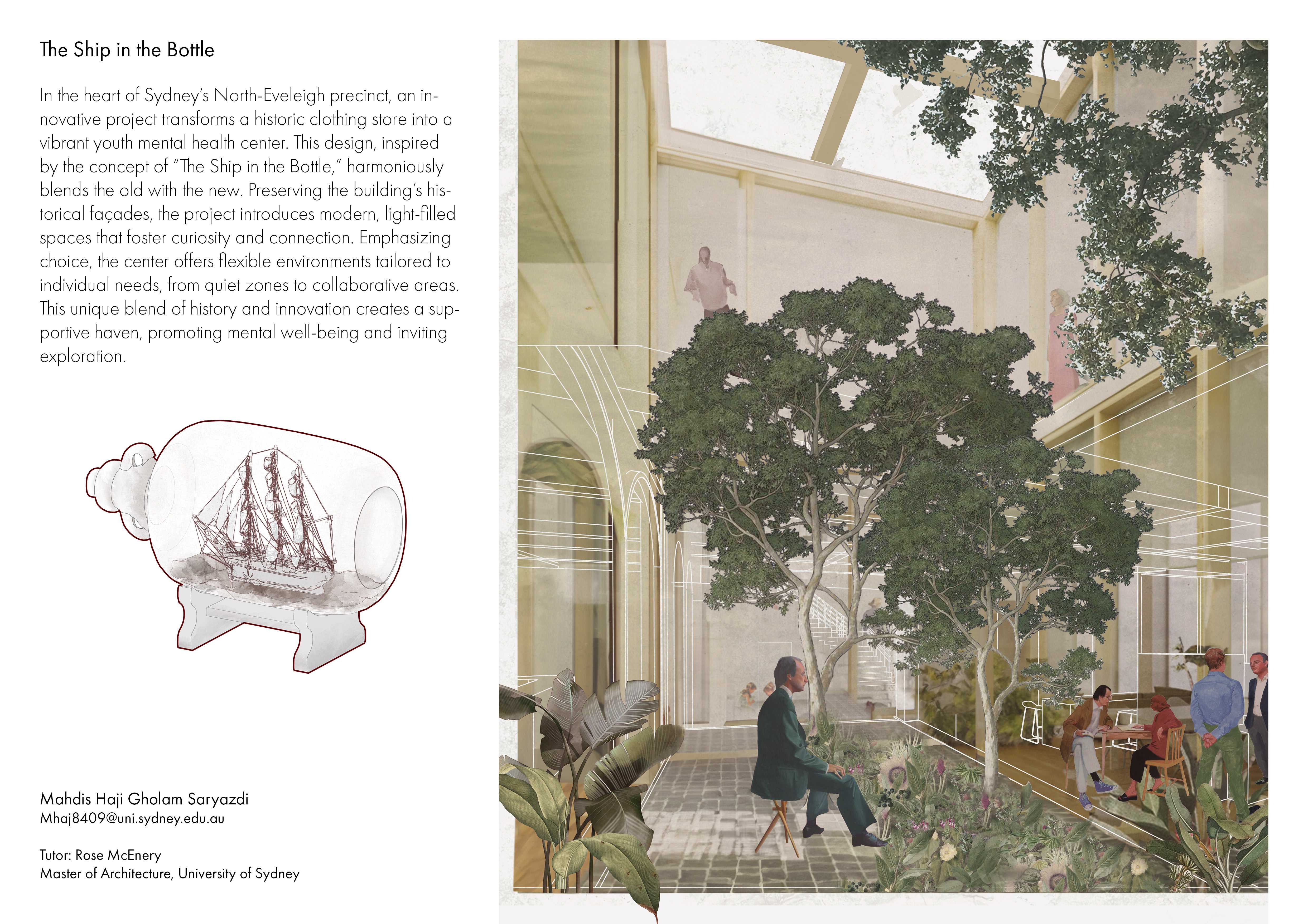 In the heart of Sydney’s North-Eveleigh precinct, an innovative project transforms a historic clothing store into a vibrant youth mental health center. This design, inspired by the concept of “The Ship in the Bottle,” harmoniously blends the old with the new. Preserving the building’s historical façades, the project introduces modern, light-filled spaces that foster curiosity and connection. Emphasizing choice, the center offers flexible environments tailored to individual needs, from quiet zones to collaborative areas. This unique blend of history and innovation creates a supportive haven, promoting mental well-being and inviting exploration.