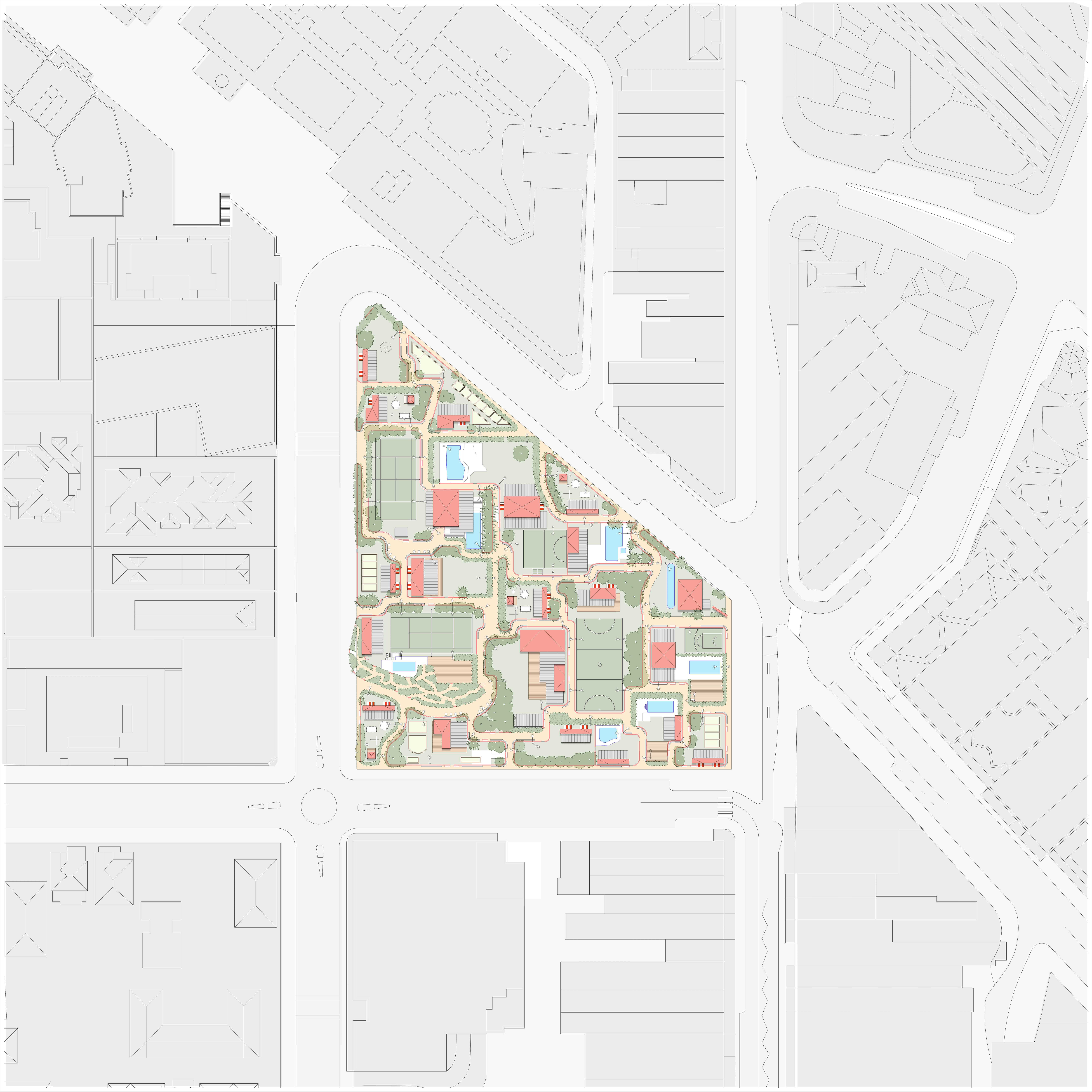 The project offers Auburn 24 shared backyards offering gardens, play areas, pools, and flexible spaces to reimagine public and private life in a high density context.