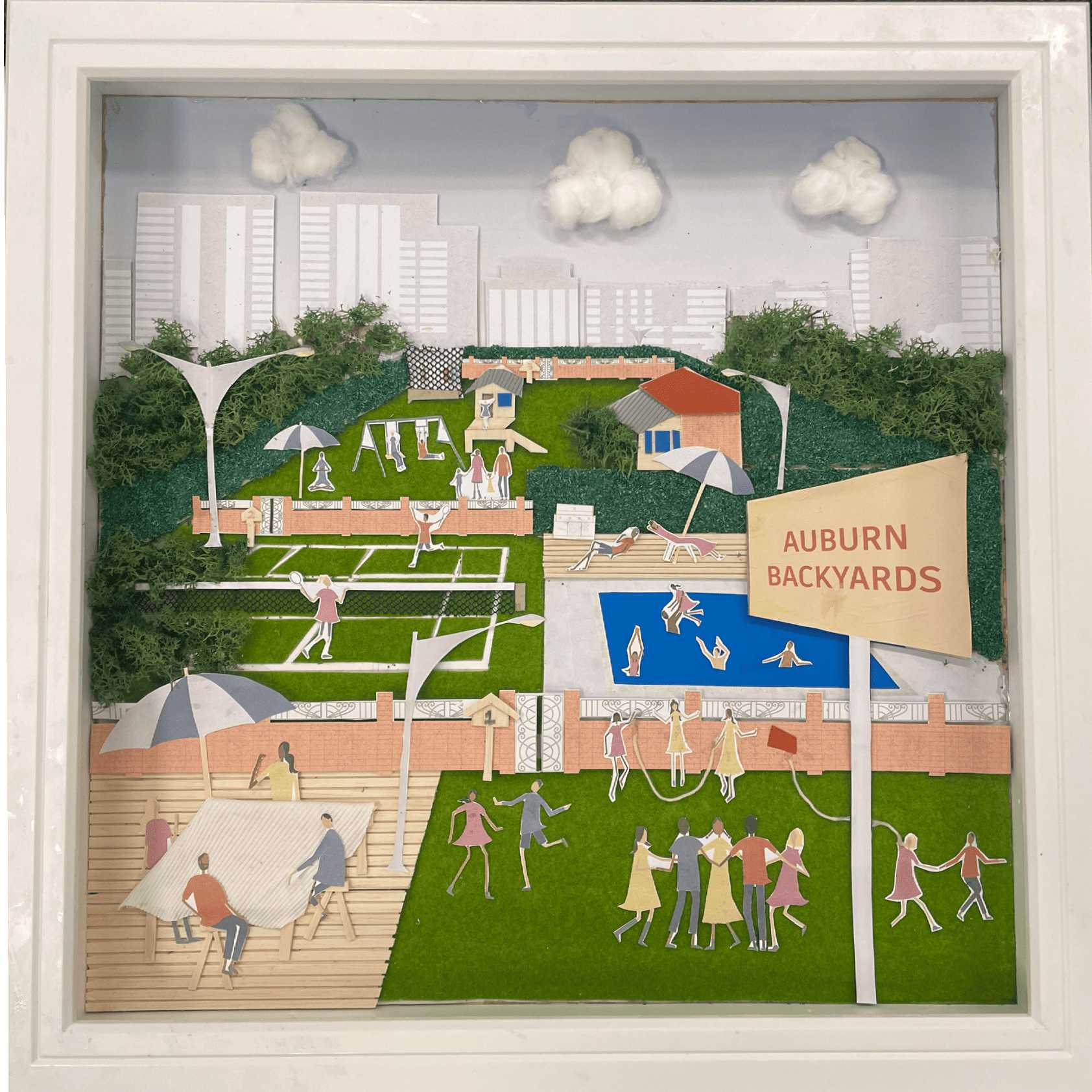 The window is a key element in the dynamic between the backyard and the house. Image: Mixed Media Panel inspired by Jeanie Bakers "Window" 1991.