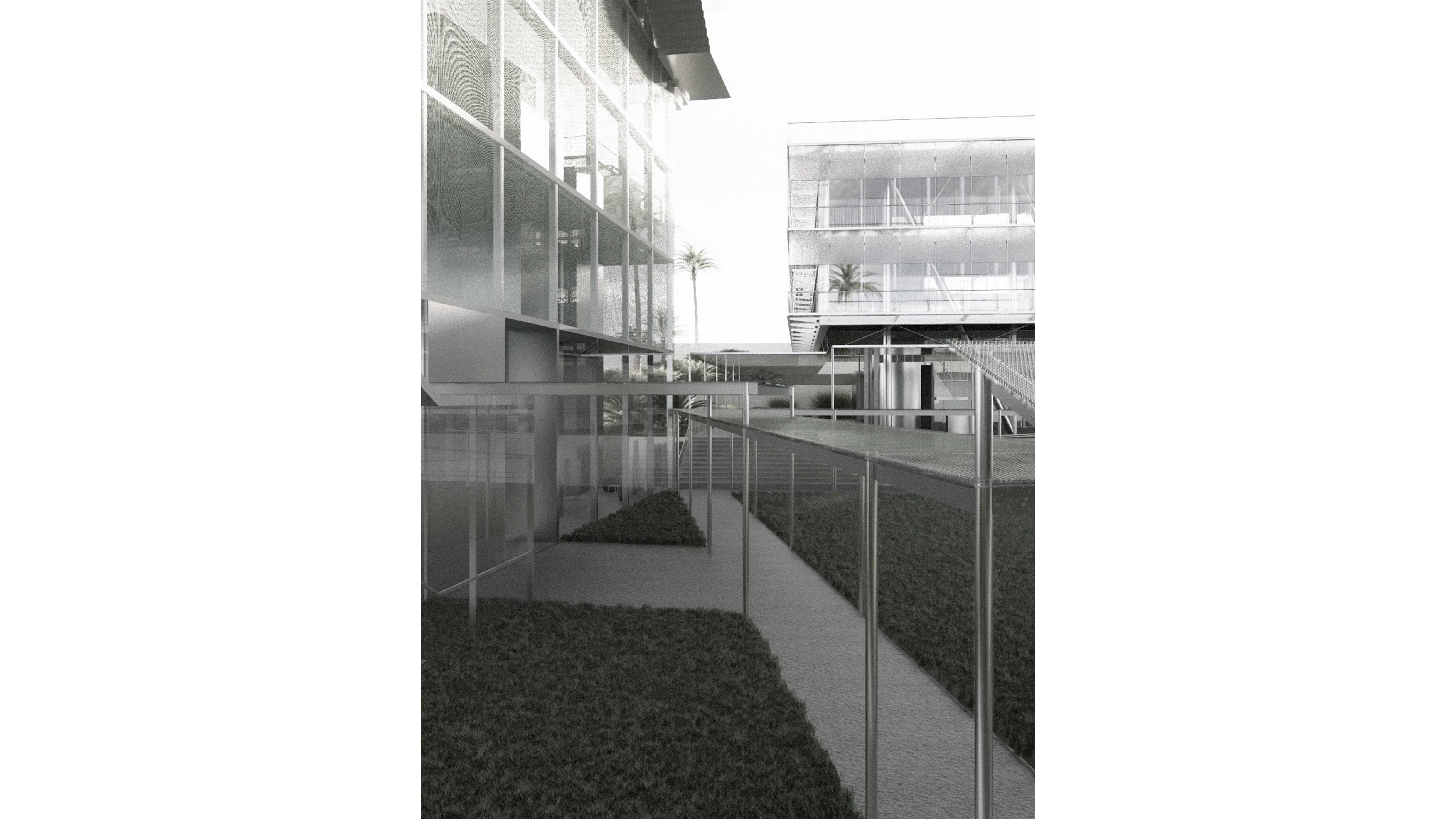 render of the open-air corridor 