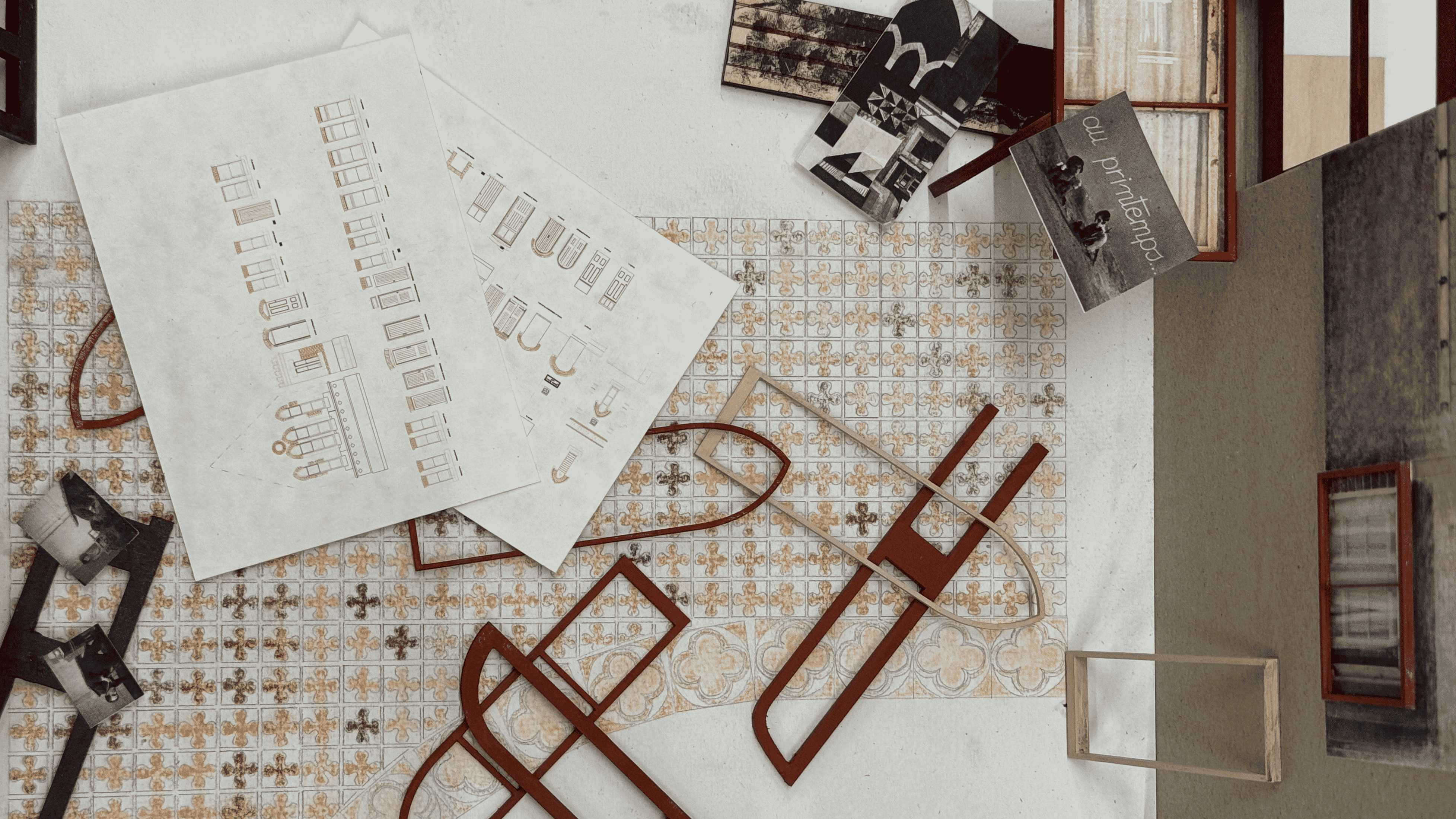 Disintegration of the Domestic Realm...Old photographs of architectural components, such as staircases, balustrades, window frames, and doors, are digitally manipulated and reproduced, translating memory into the physical structure. 