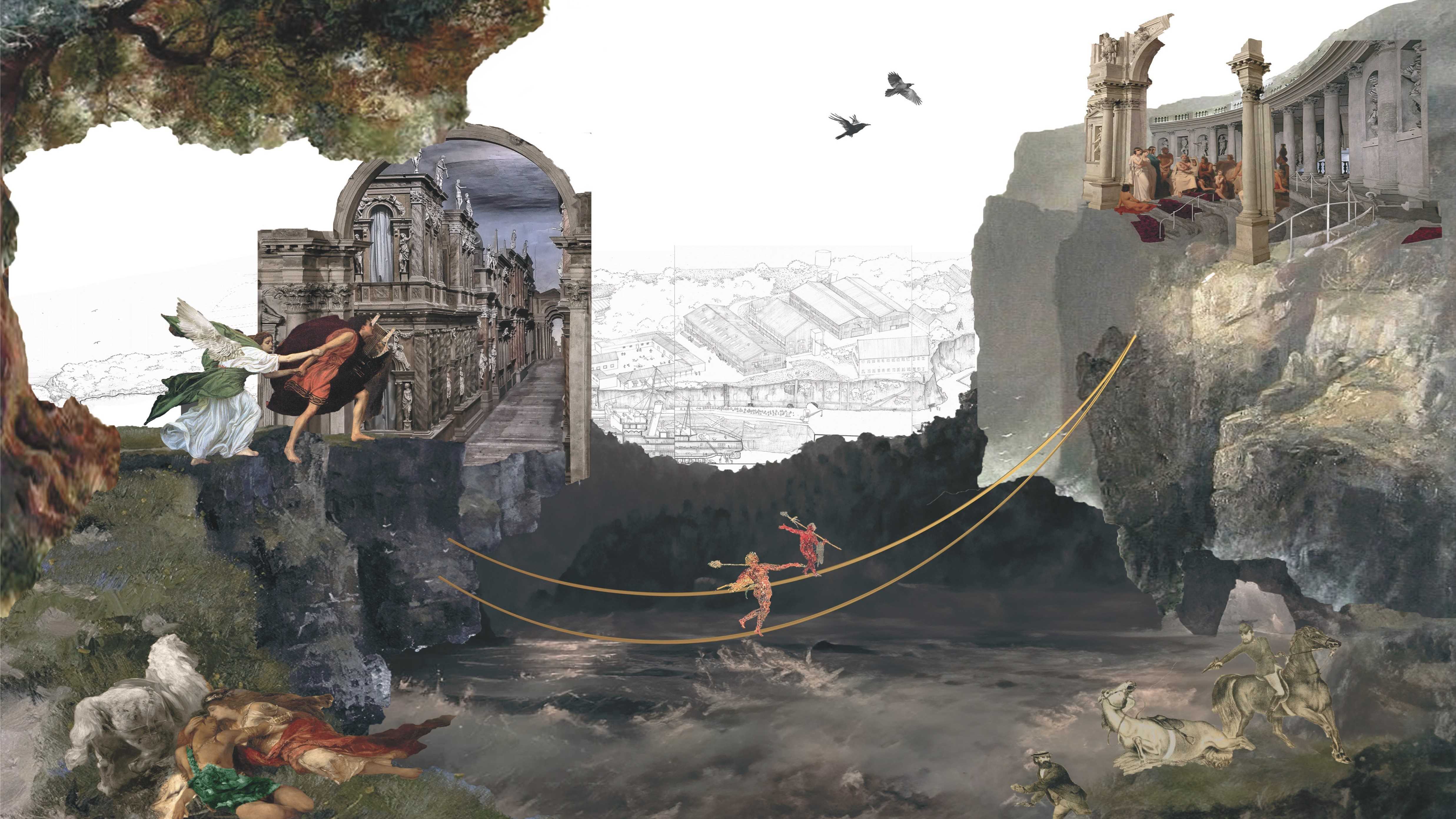 Concept collage portraying the connection between two sites: Cockatoo Island and White Horse Lookout Point