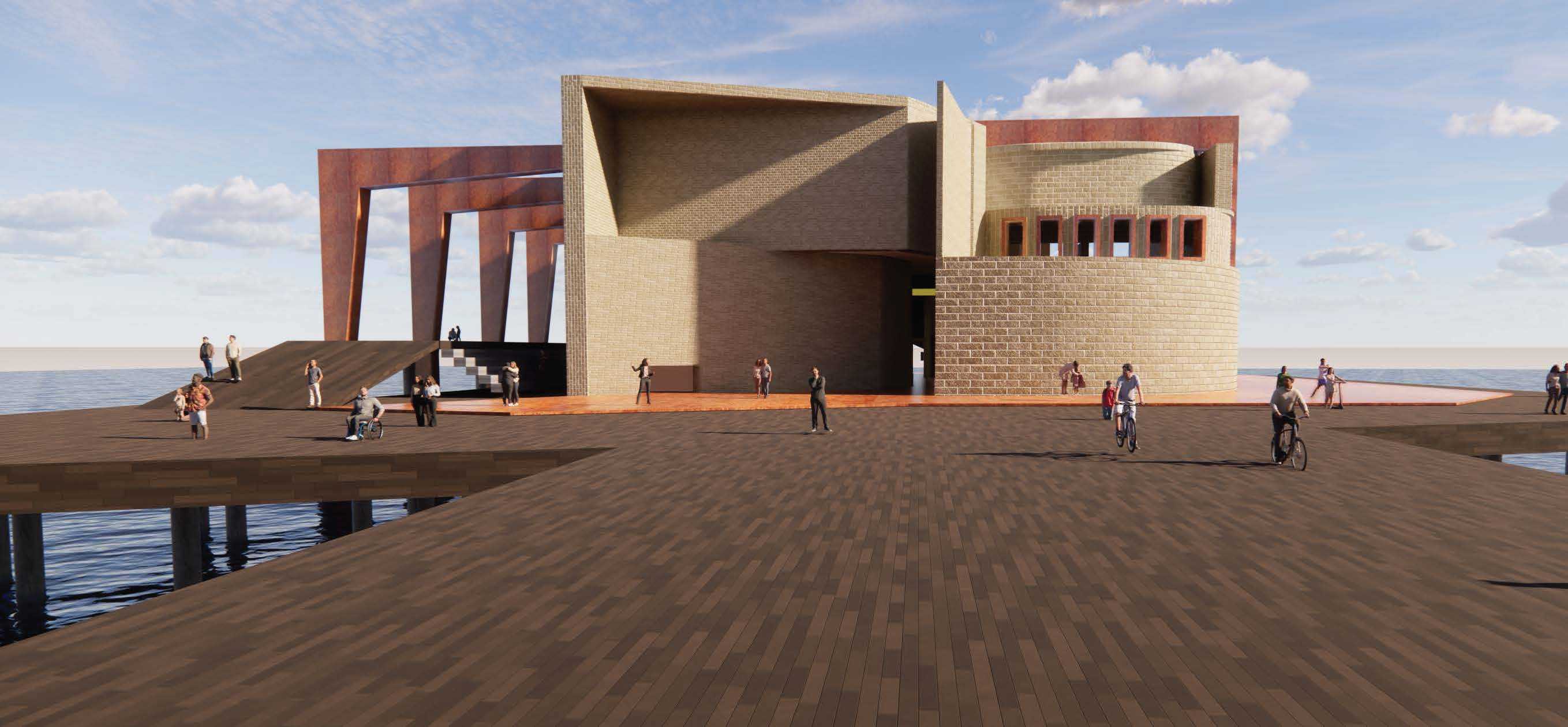 It is not just a building; here, the architecture itself becomes a theatre, creating
spaces that prompt audiences to respond to the narratives told on stage, the powerful setting of the harbor, and the story of a city that’s still unfolding.
