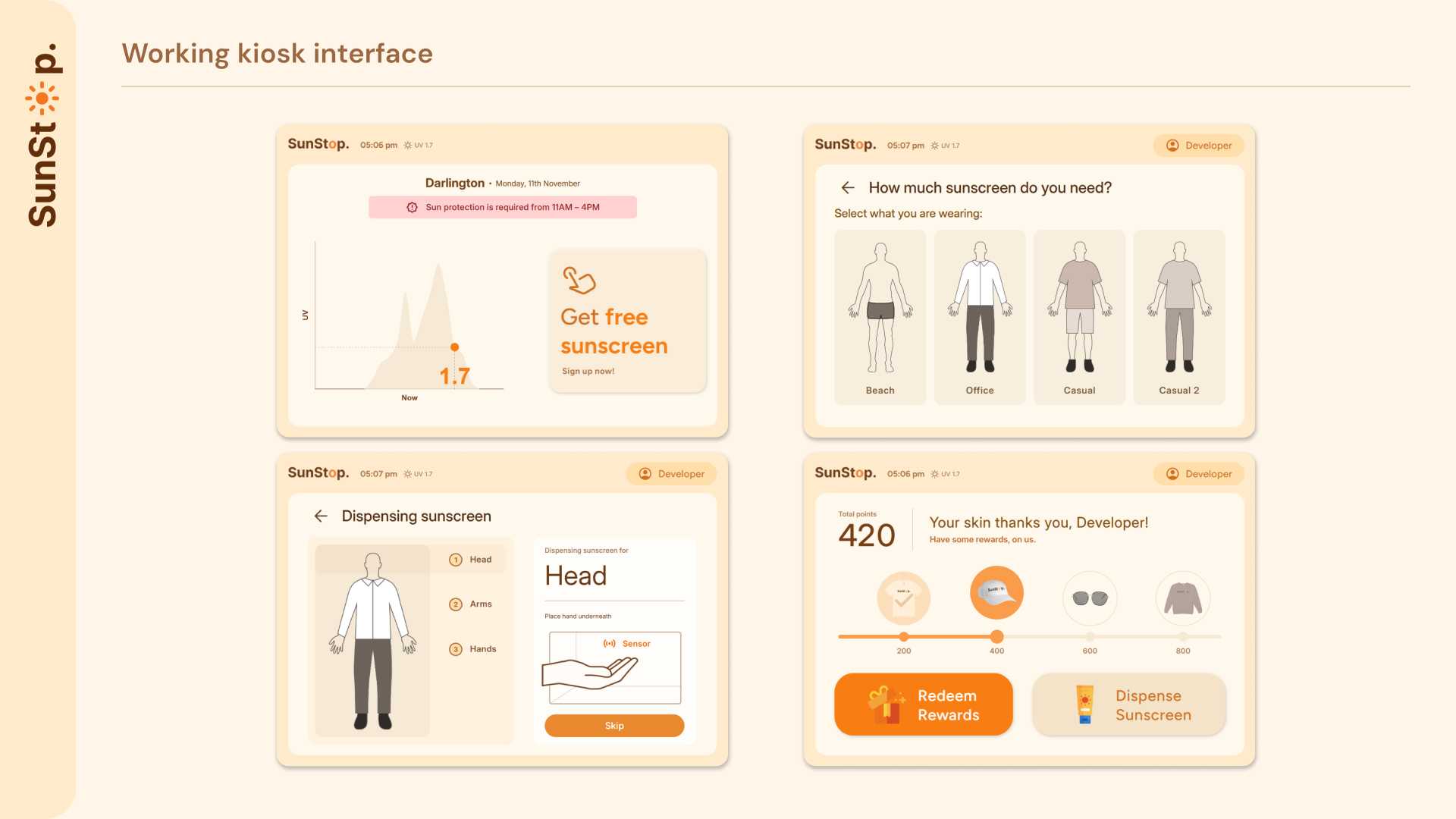 Snapshot of the interactive kiosk screens