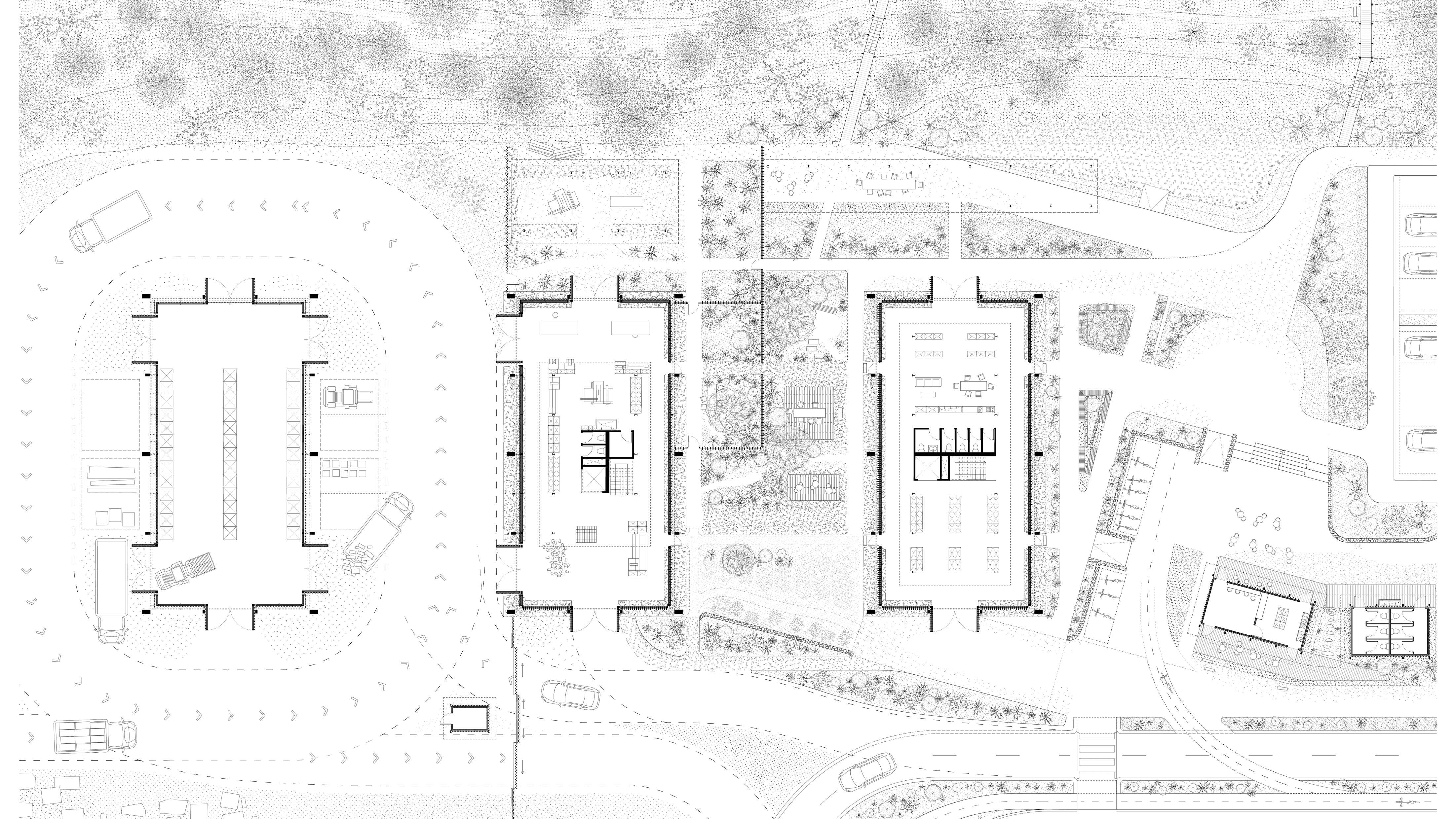 The project also redesigns the surrounding area to enhance the quality of public space.