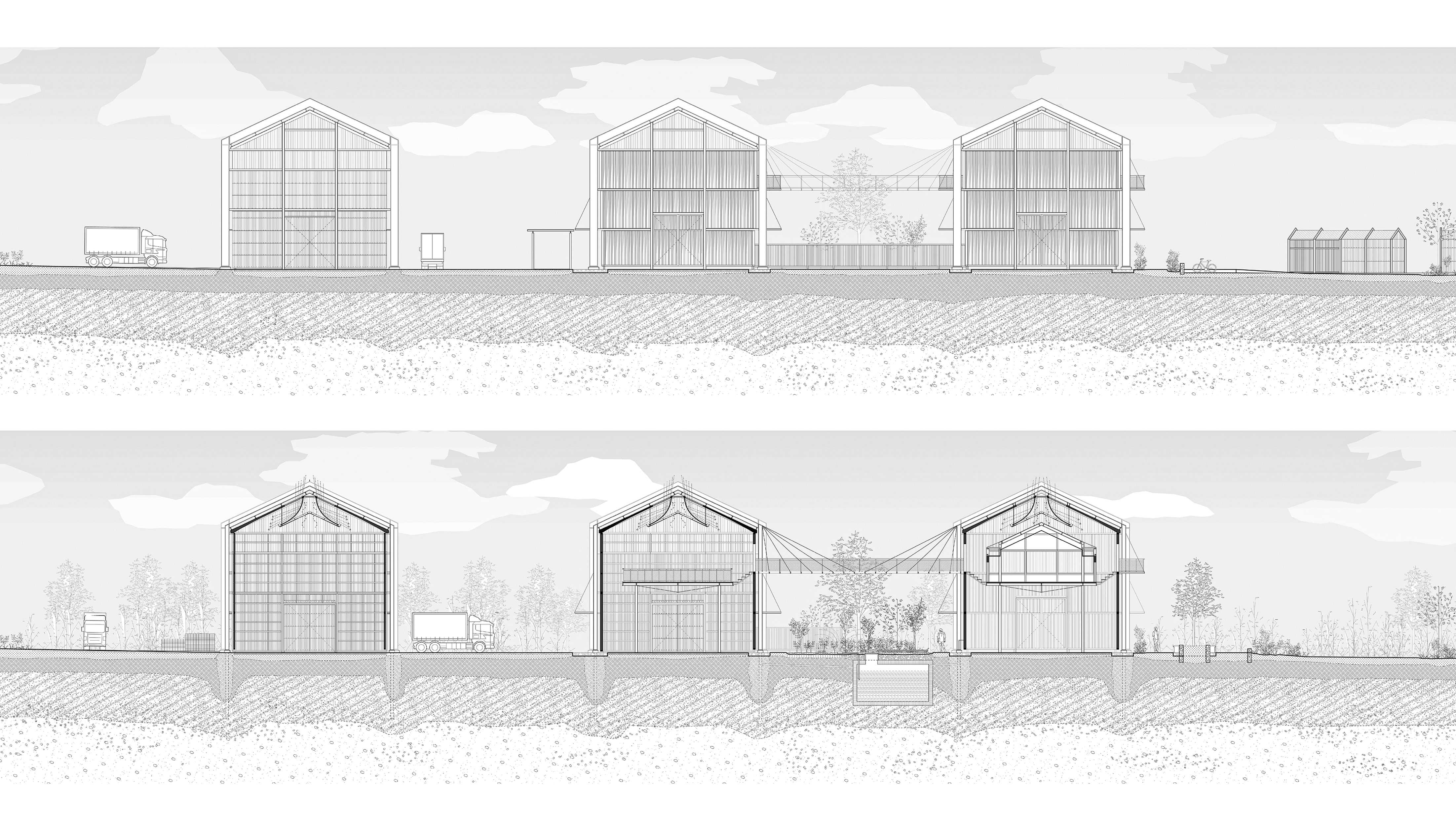 Front elevation and section