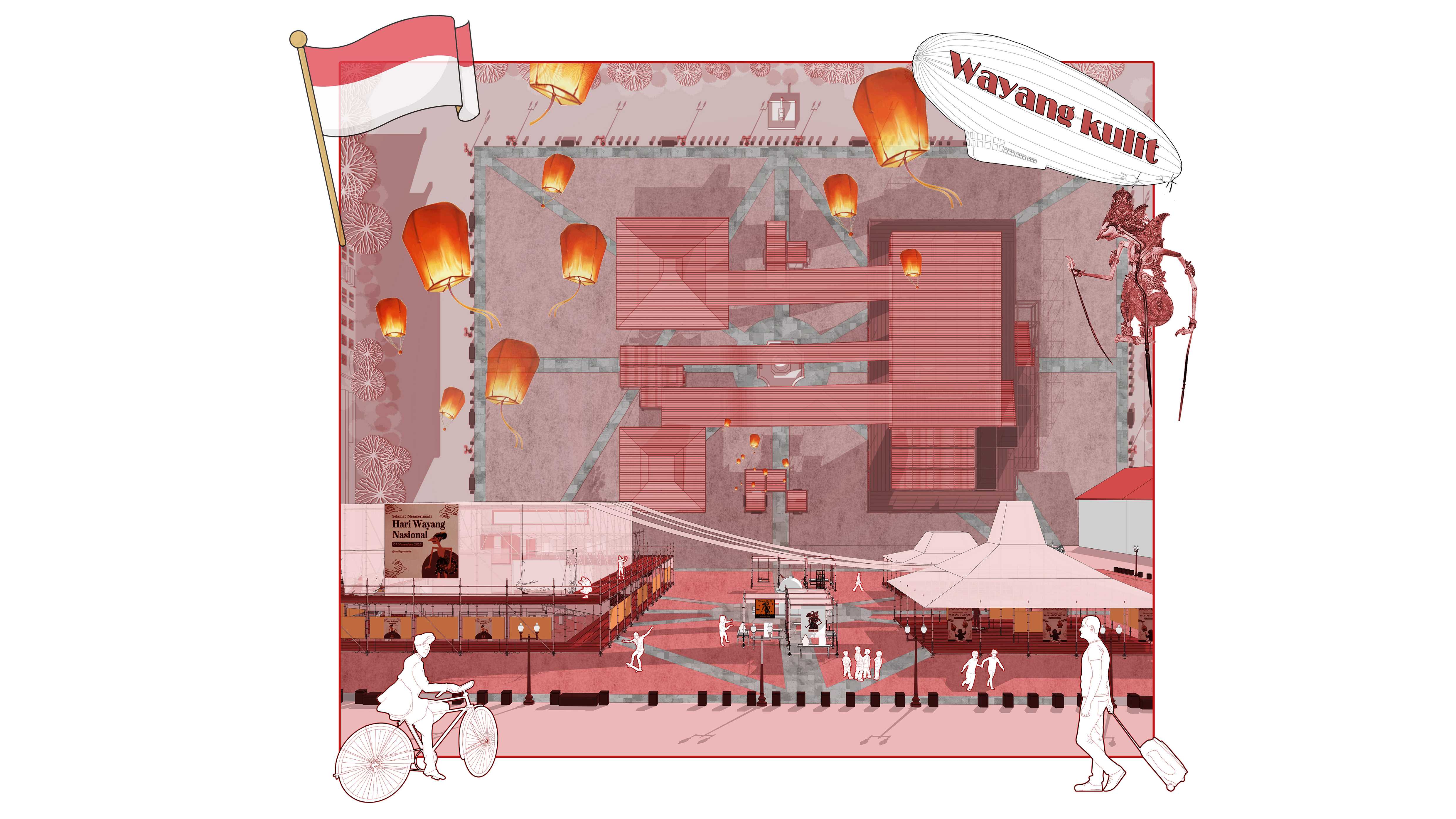 Harnessing the power of temporary architecture to rekindle interest in traditional culture, ensuring Wayang puppet performances adapt and thrive for future generations.