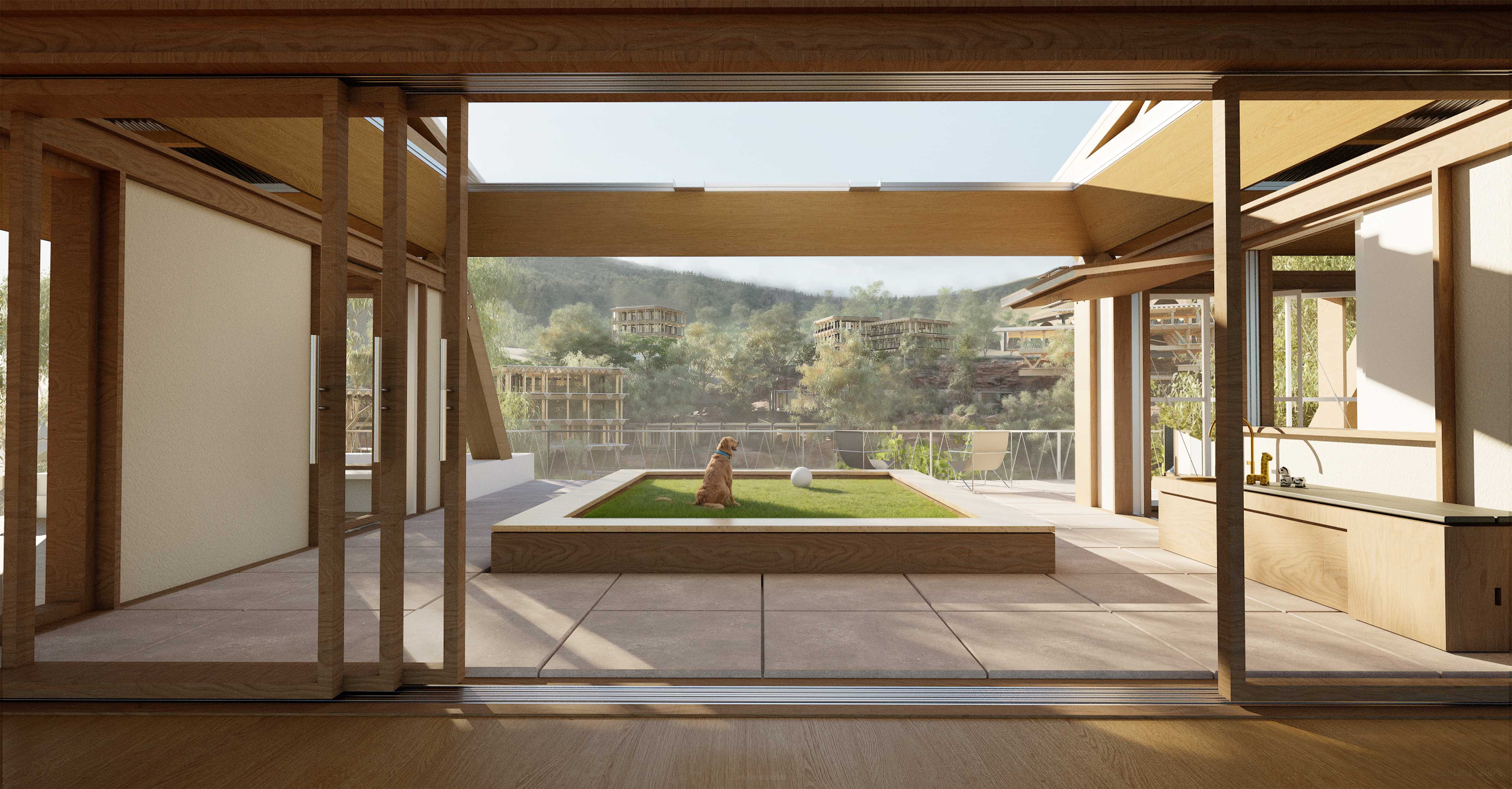 The proposition is two-part. First, a landscape move that gouges through the island, emulating the scars left on Country and revealing the natural seabed reminding visitors of the profane processes of land reclamation. The pavilion is a prototype of two mixed use structures for a new community, aiming to remediate some of the 350 active mine sites in Australia. Using an already altered landscape to advance mining communities into self-sustaining centres.