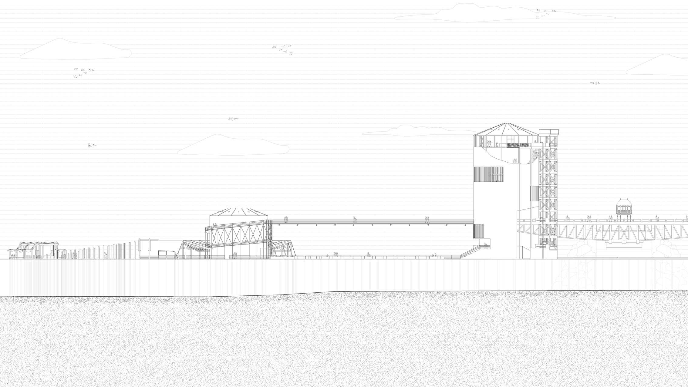 The Bridge, The Island, The Bay reimagines architecture as dynamic performance, merging landscape and spaces. Structures invite interaction, reflecting the transformative essence of Glebe Island Bridge and its evolving environment.