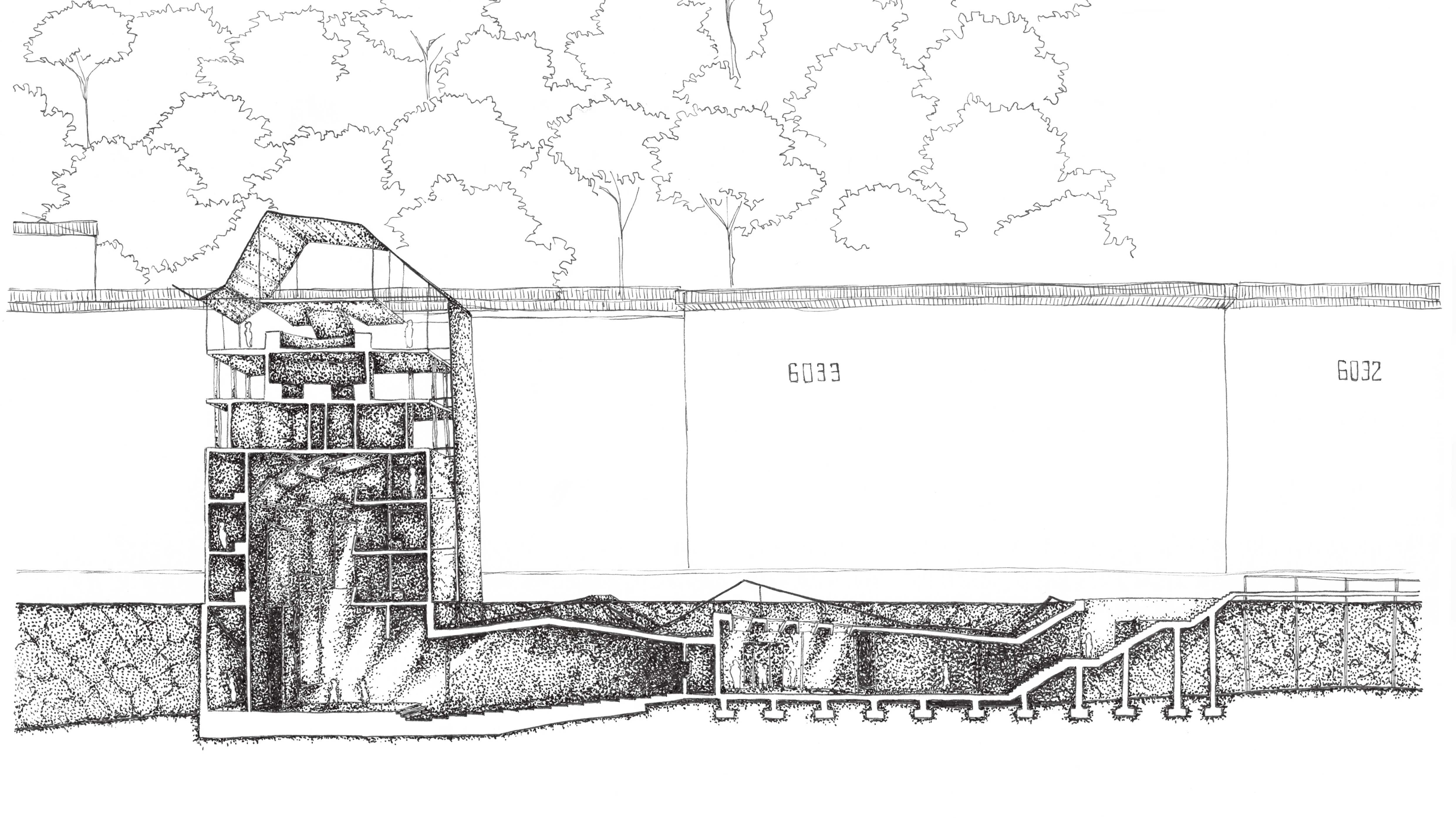 Perspective drawing to convey the complete atmospheric experience of being submerged and then emerging again.