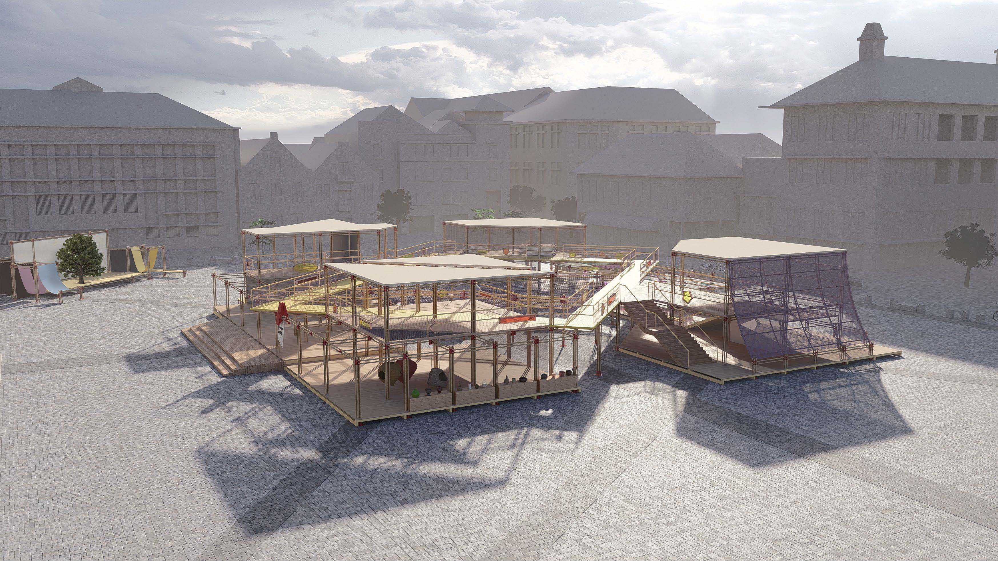 Located in Taman Fatahillah, the project is a temporary child-centered cultural space, specifically focus on the inequality of children and the lack of public recreational spaces in Jakarta society. The functions of the project including art exhibition, theater, workshops, reading room and play space. The project aims to create a playful and educational environment in the square that promotes social integration and breaks down class segregation through children's interaction. 