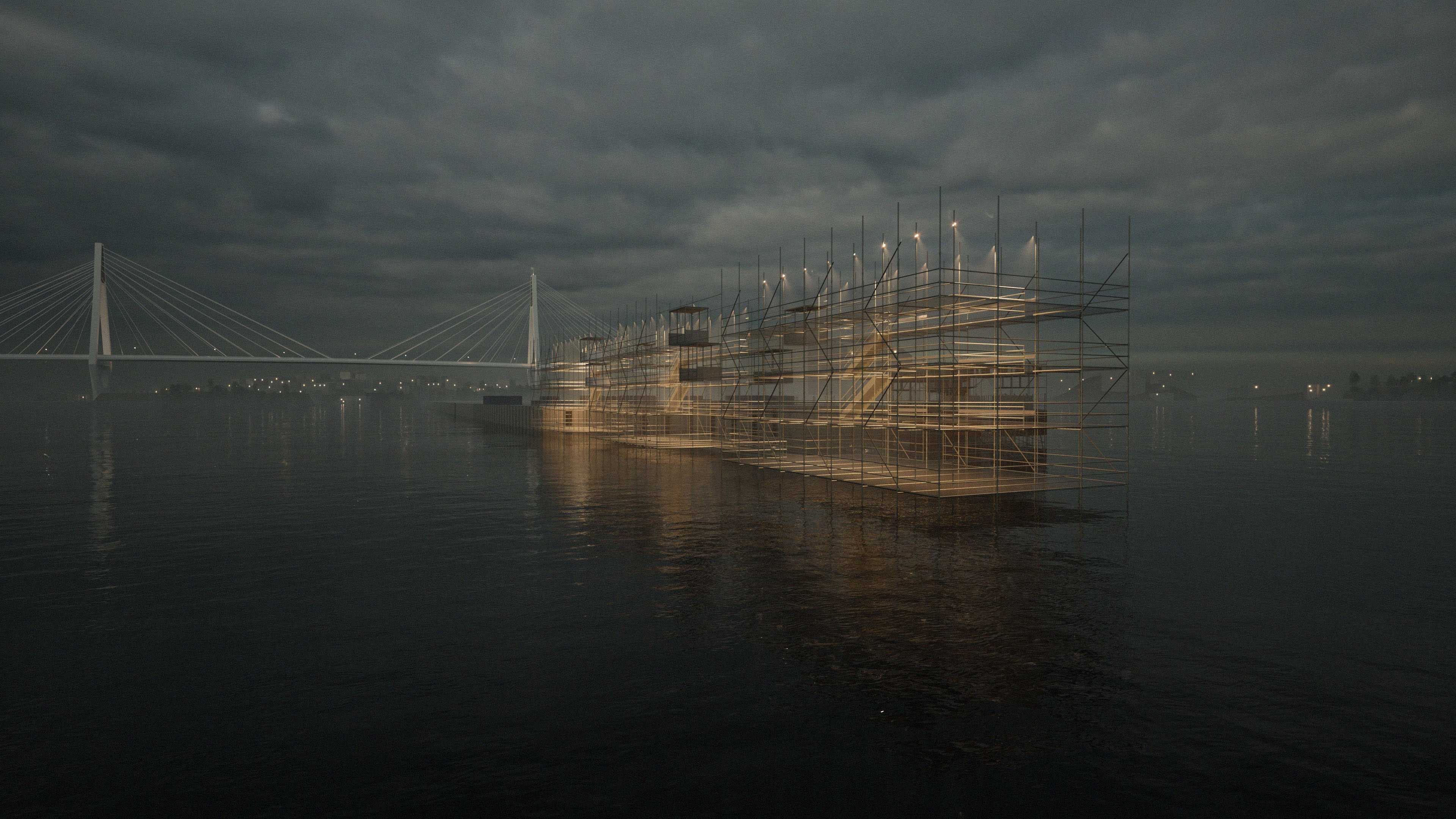 Exterior view of the Pista Continuum's three-staged Narrative Runway.