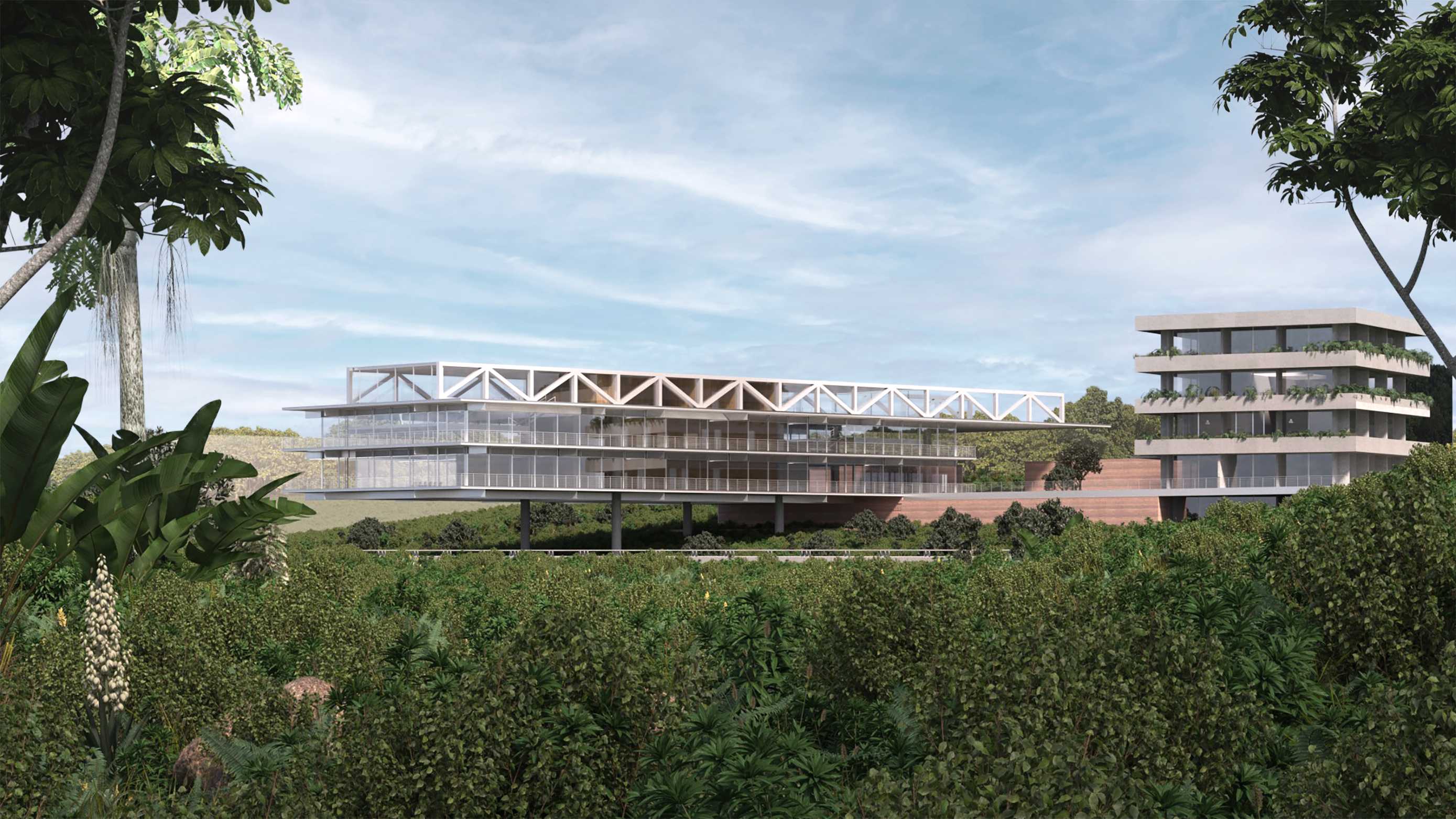 The embassy features a striking cantilevered form, symbolising both its presence in the area and, by extension, Australia's influence within the region.
