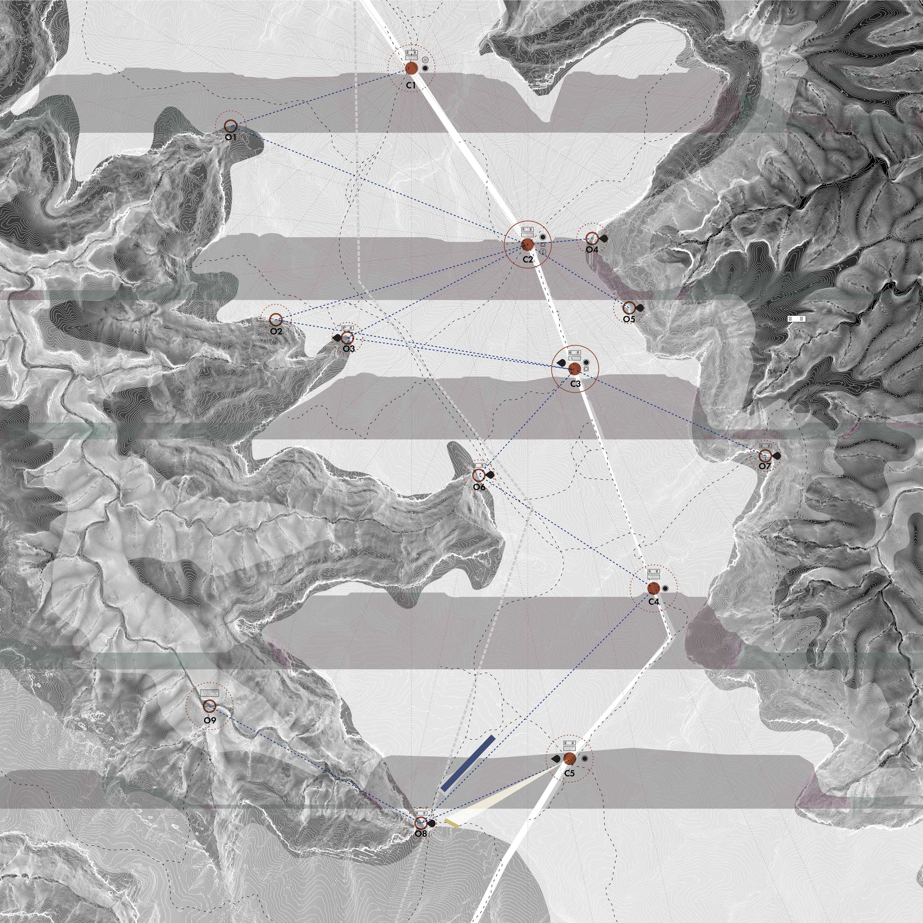 The secret map repositions Country’s dominance, repurposing colonial structures as reparation nodes, reconnecting fragmented Songlines, rediscovering lost knowledge, and establishing education spaces by erasing colonial imprints and mutation of timeline.