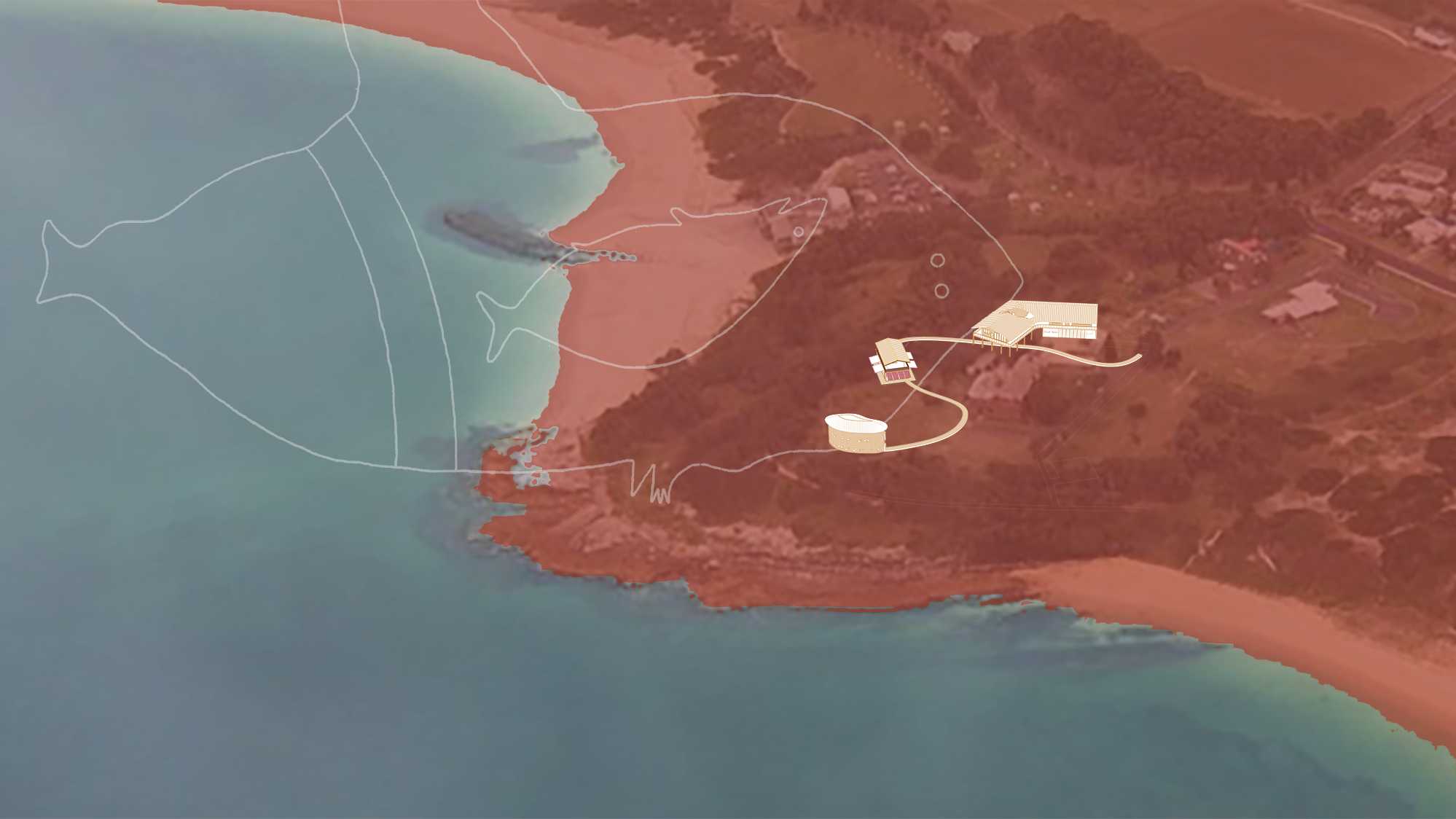 A sanctuary, featuring the Gamay Rangers workshop, laboratory, and observatory, all linked by a snaking trail that beckons the rangers and visitors to engage with the land's stories.