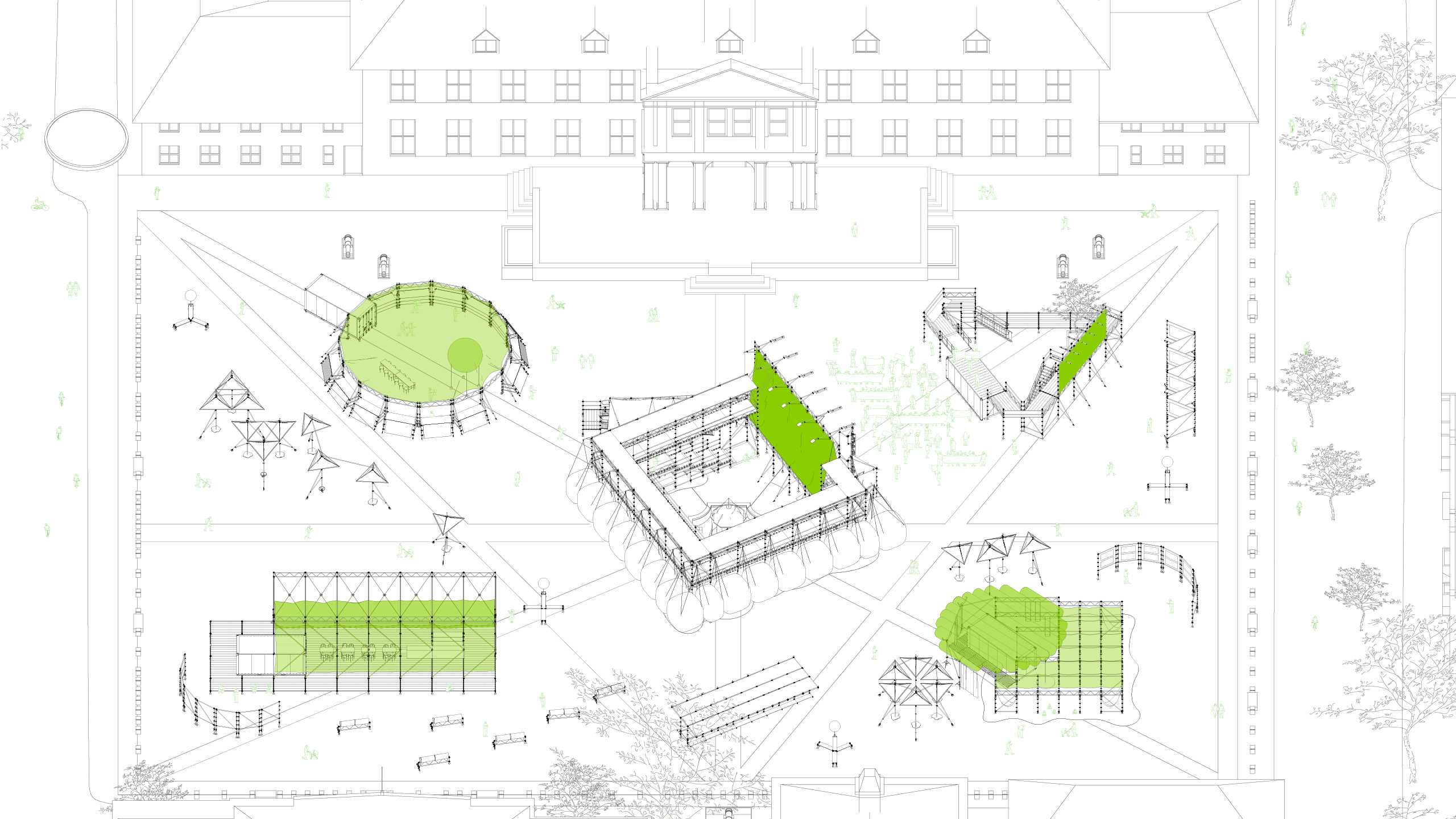 Daytime axonometric drawing.