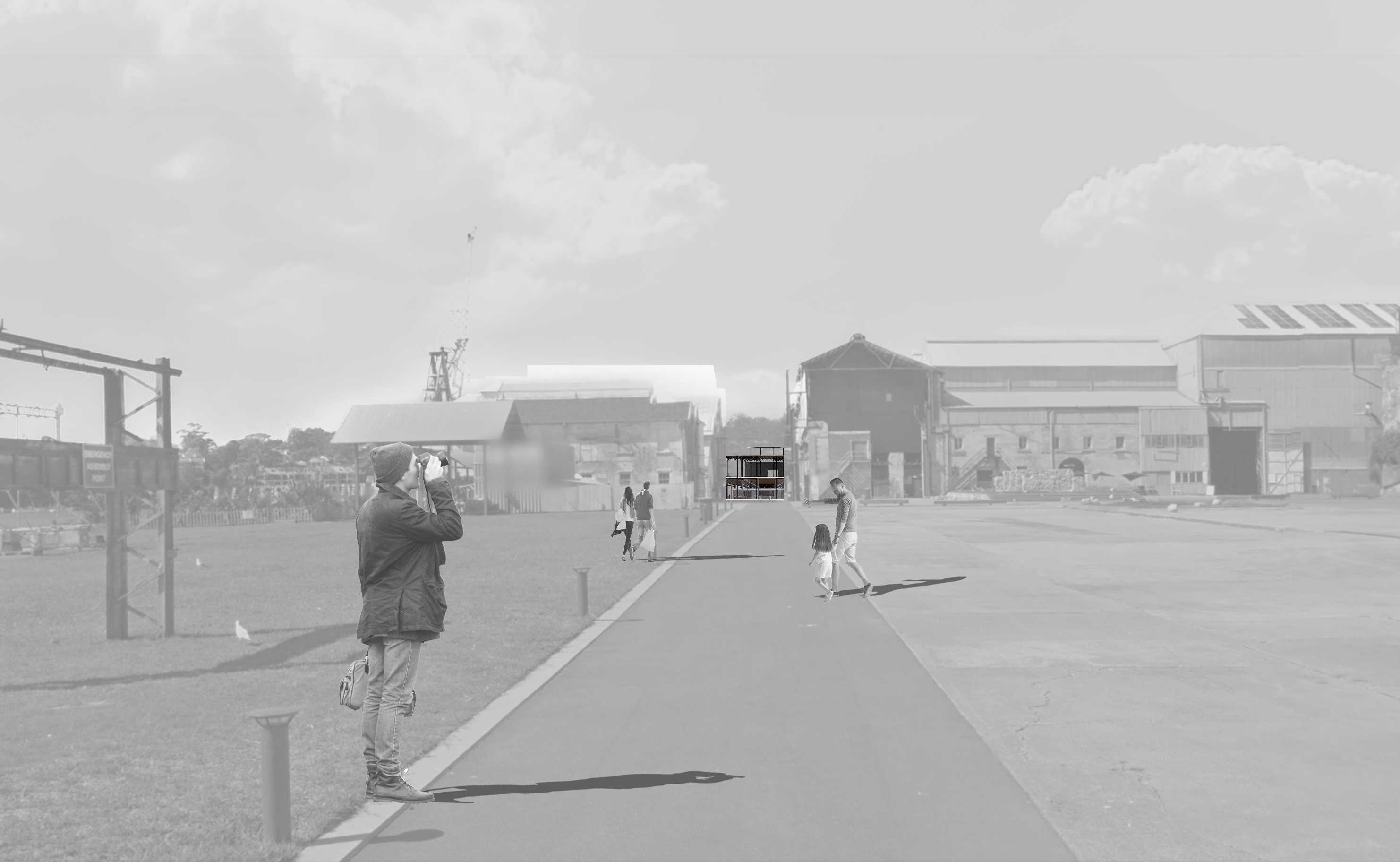 Drama House exterior view from landing spot on Cocatoo Island