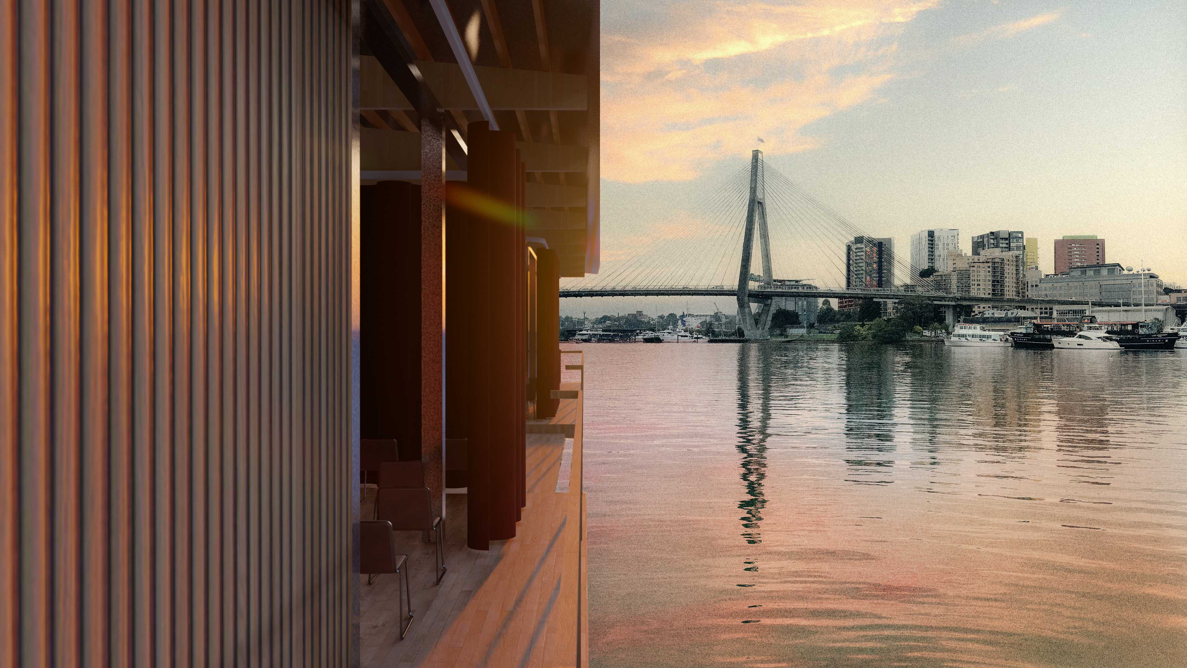 Internal View of Nocturne, framing the ANZAC Bridge.