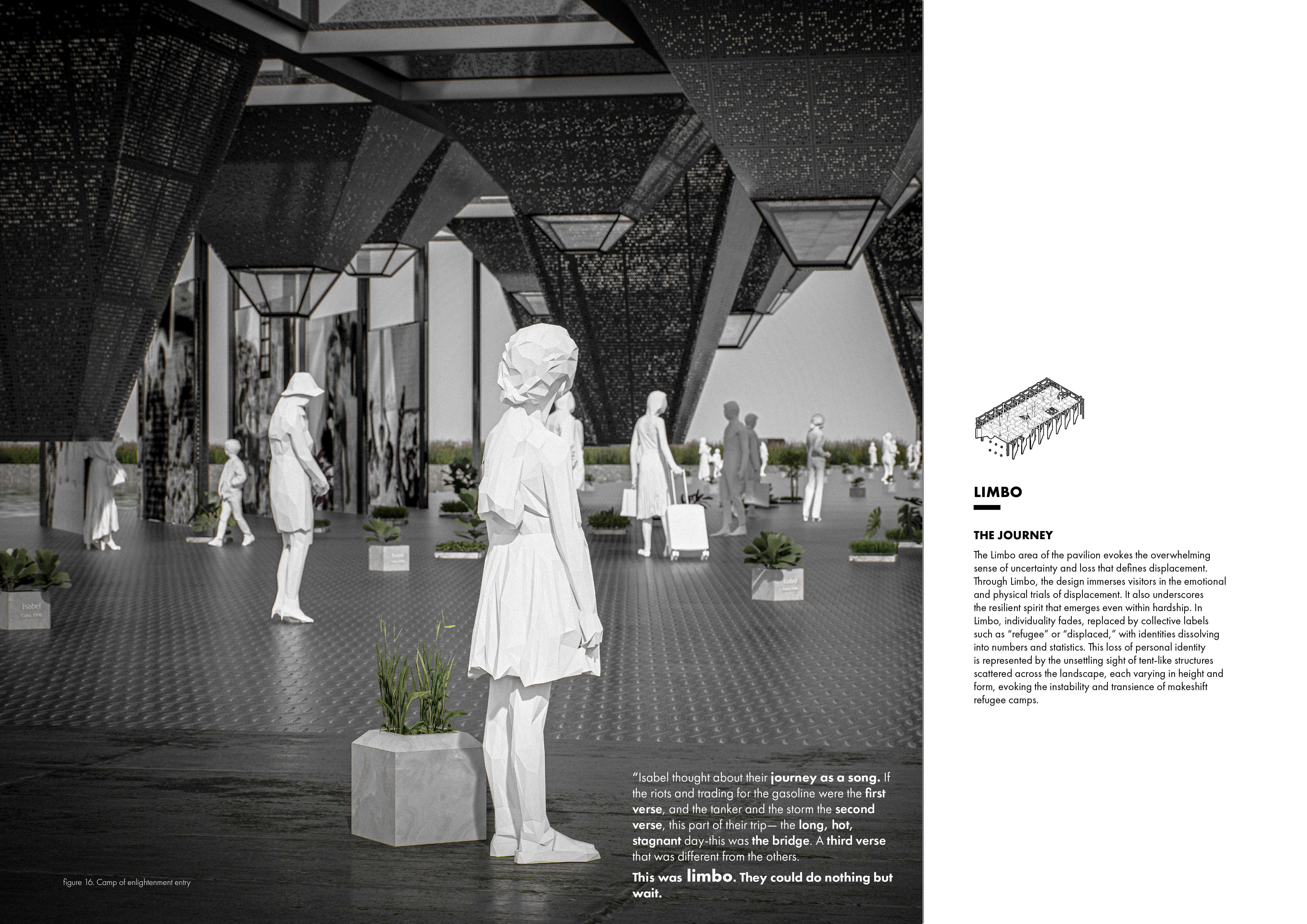 Limbo is the second part of the displacement and is represented by camp-like structures